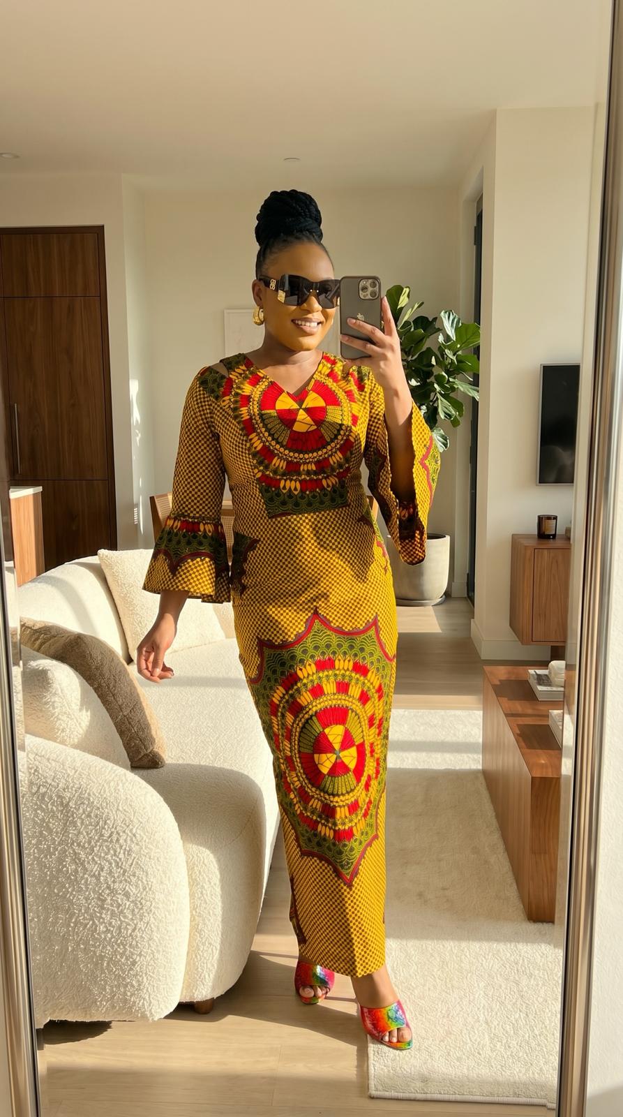 fitted pencil dresses Brown African Ankara Print Dress With Long Sleeve SIZES: 2XL It is a knee Size-US:8 Blue Plus Size Tile