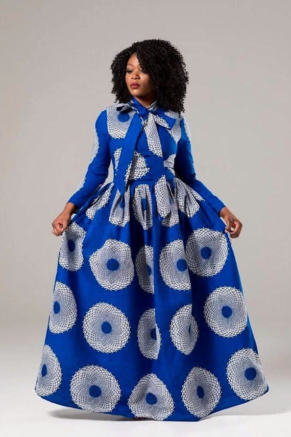 Royal Blue African Ankara Print Long Sleeve Maxi Shirt Dress Africanclothinghub Royal Blue African Ankara Print Long Sleeve Maxi Shirt Dress Africanclothinghub