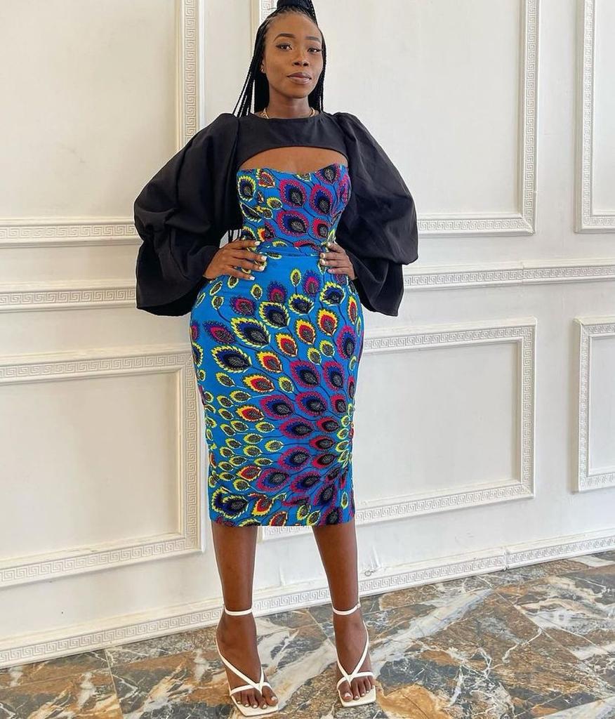 Blue African Ankara Clothing Midi Dress Style For Plus Size Women