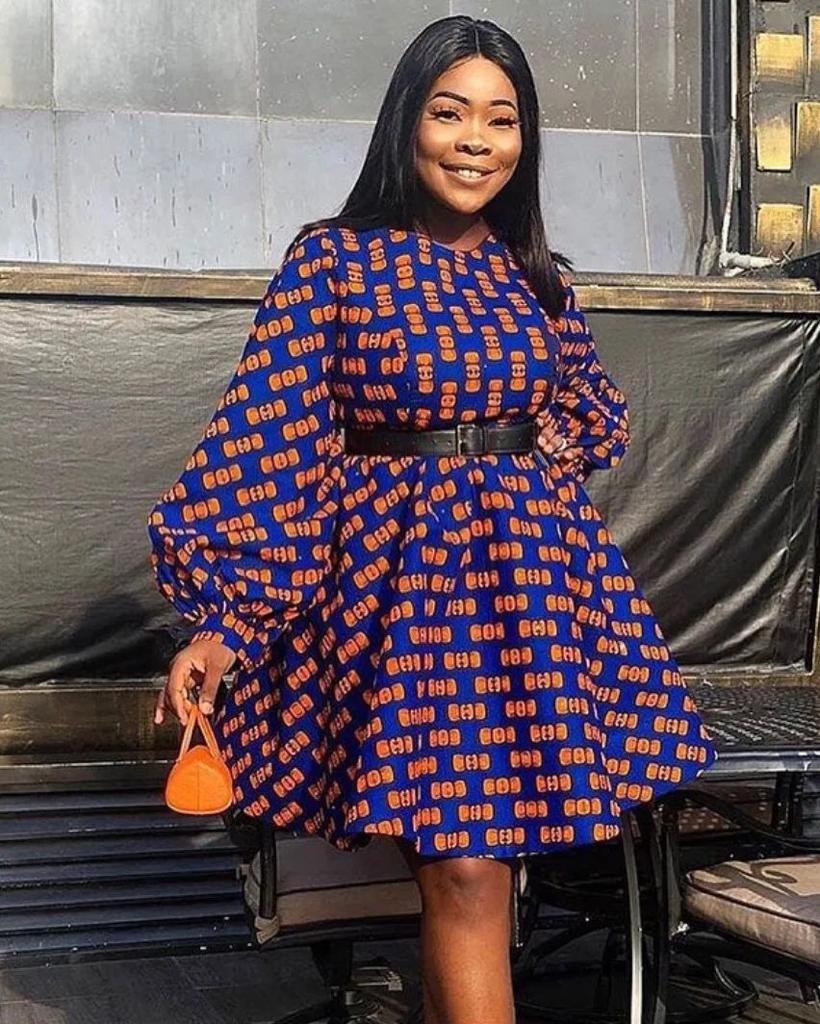 Blue Brown African Ankara Print Plus Size Clothing Party Dress Blue Brown African Ankara Print Plus Size Clothing Party Dress