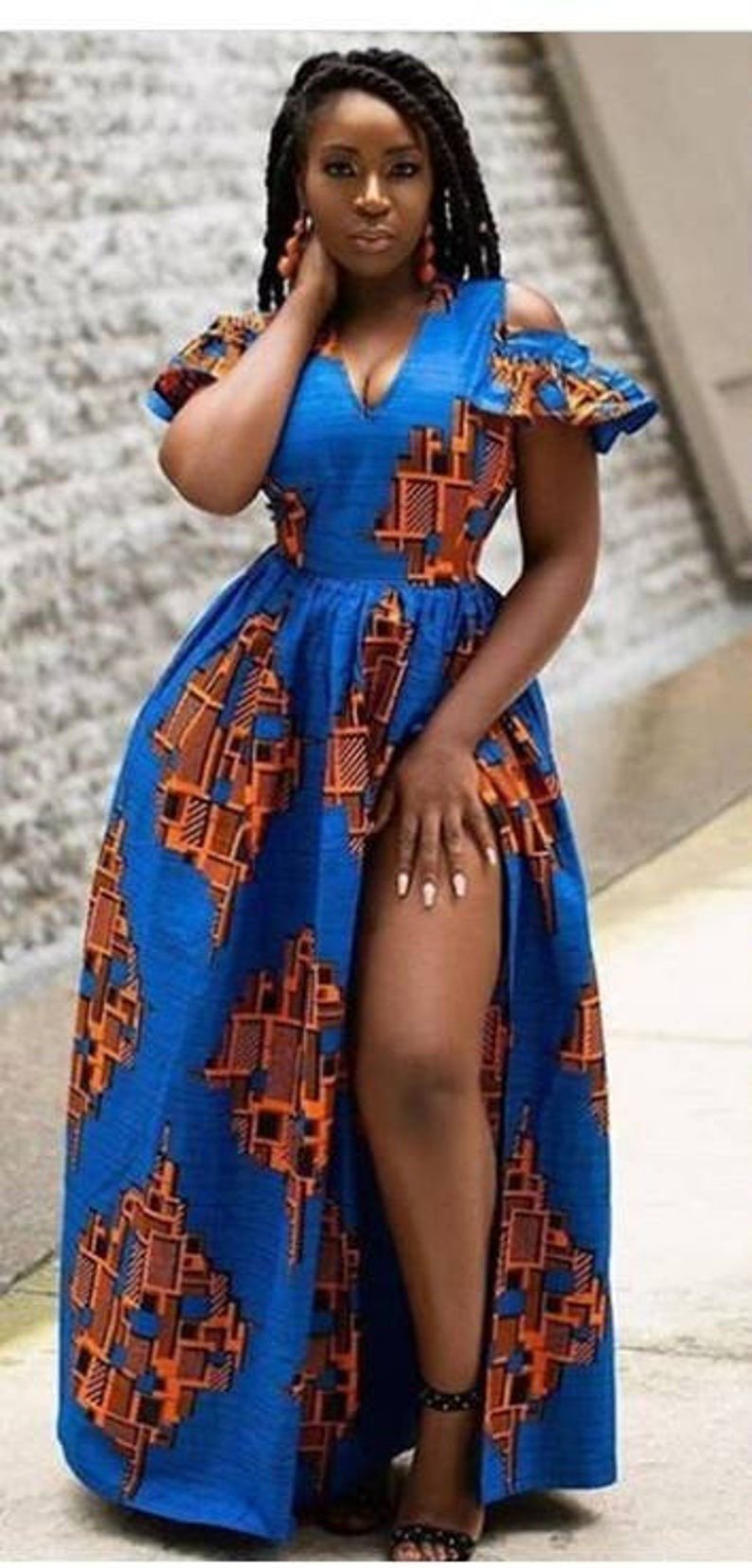 Blue Orange Multi African Ankara Print Plus Size Clothing Party Maxi D Africanclothinghub Blue Orange Multi African Ankara Print Plus Size Clothing Party Maxi D Africanclothinghub