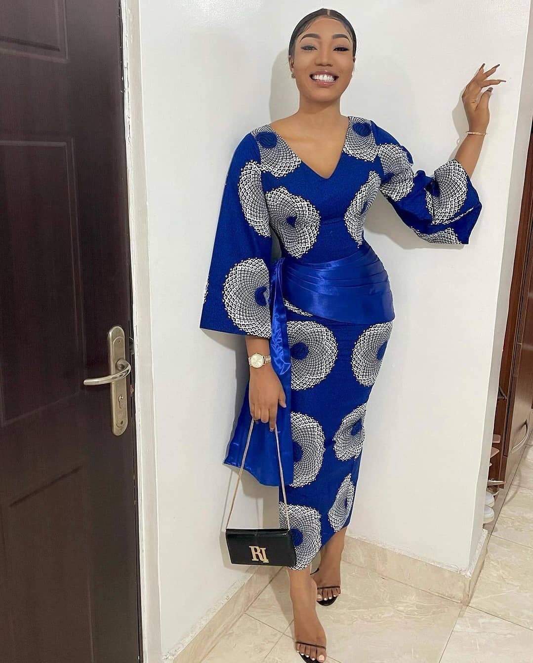 Blue White African Ankara Print Plus Size Clothing Party Dress