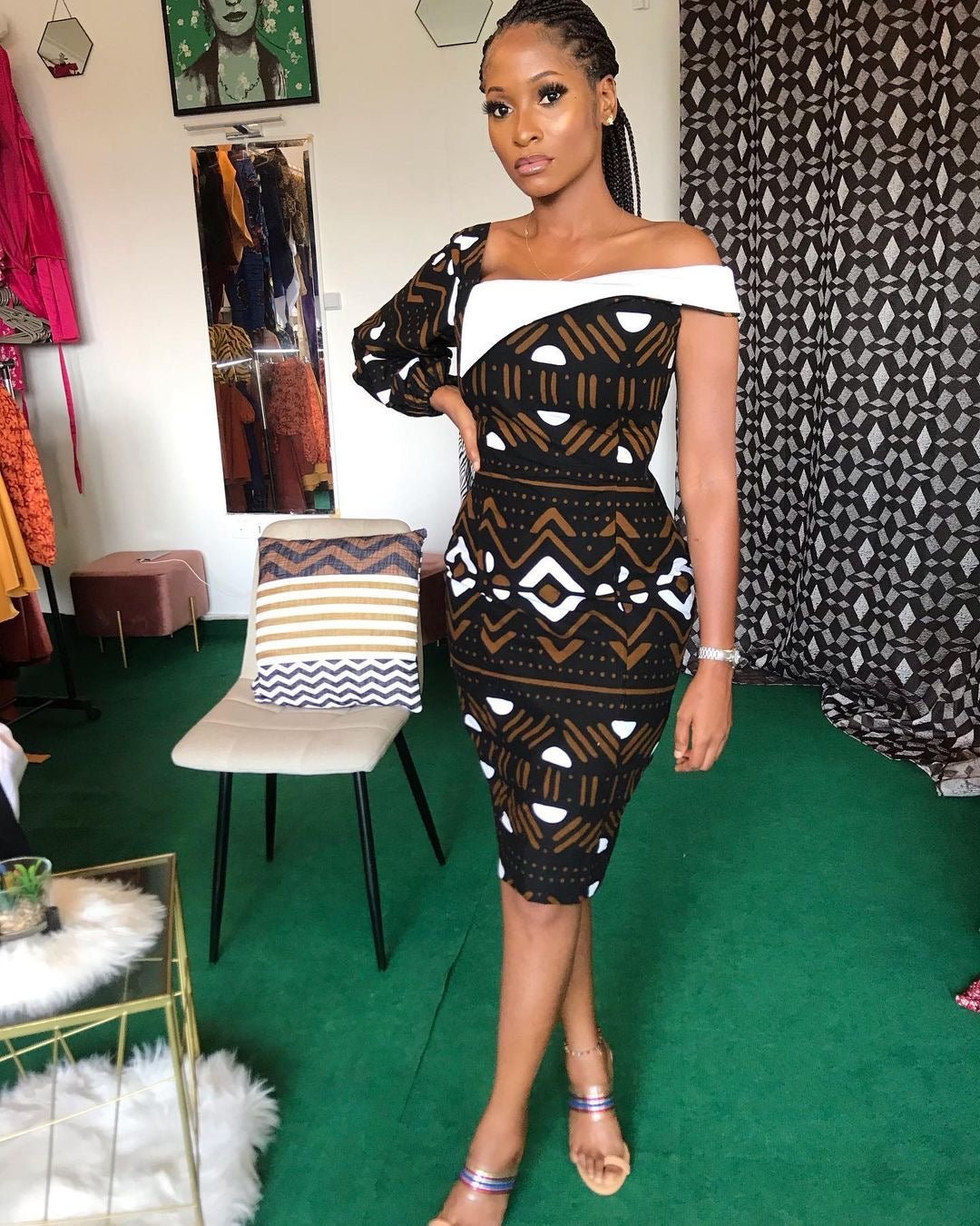Brown Abstract African Ankara Print Plus Size Party Dress – Africanclothinghub