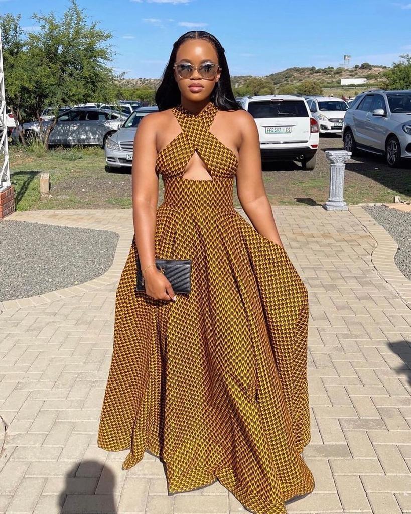 gold african dress Solange Satin Silk with Slit Nigerian Wedding Guest African Fashion for Women by Dupsies African Clothing DPSDGT31 = _ inches.4 Modern Traditional African Wedding Dresses