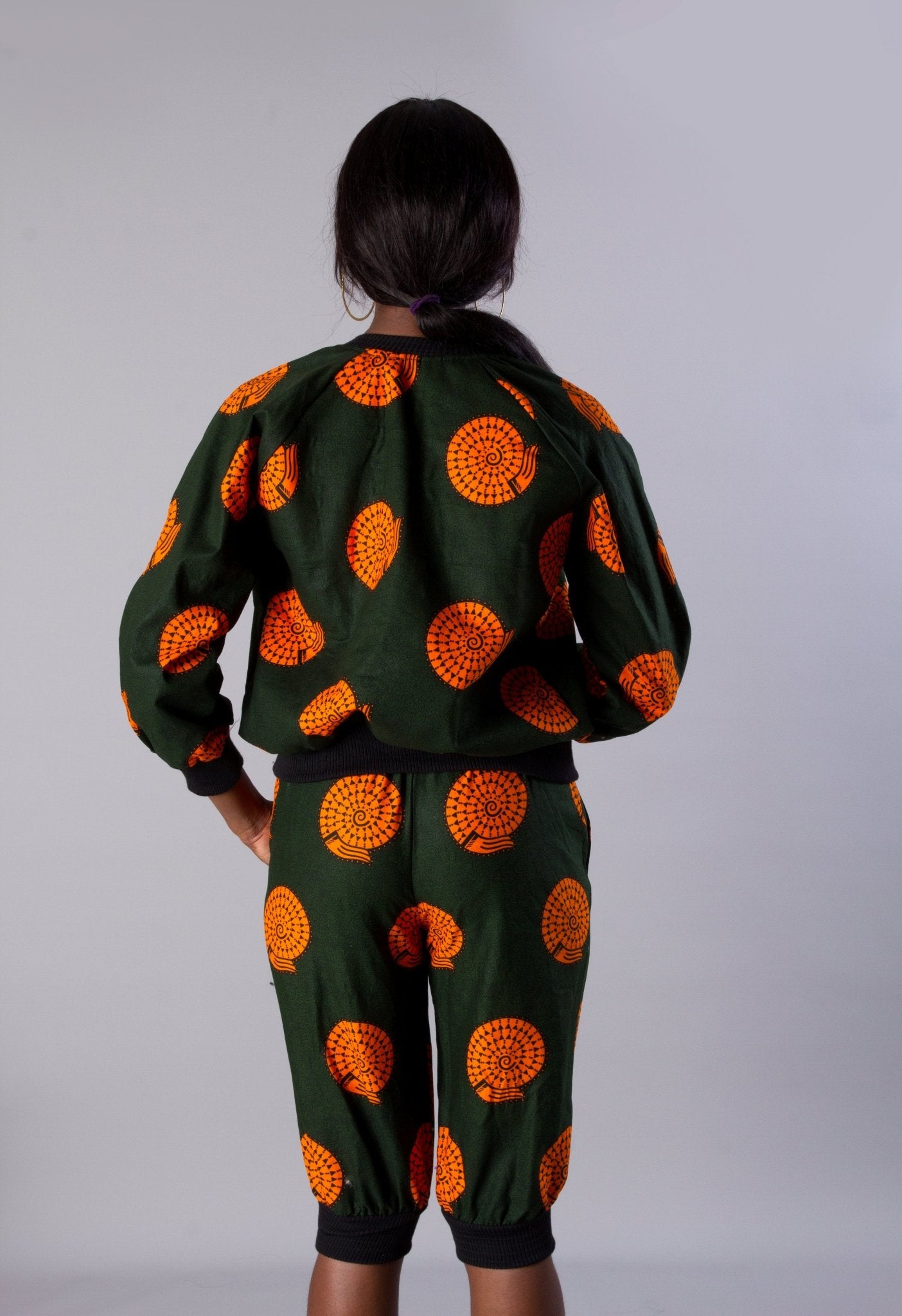 Green Orange African Ankara Print Plus Size Bomber Jacket Set/African Print jogger set/Ankara Print Two - Print clothing - Africanclothinghub UK, US, Canada