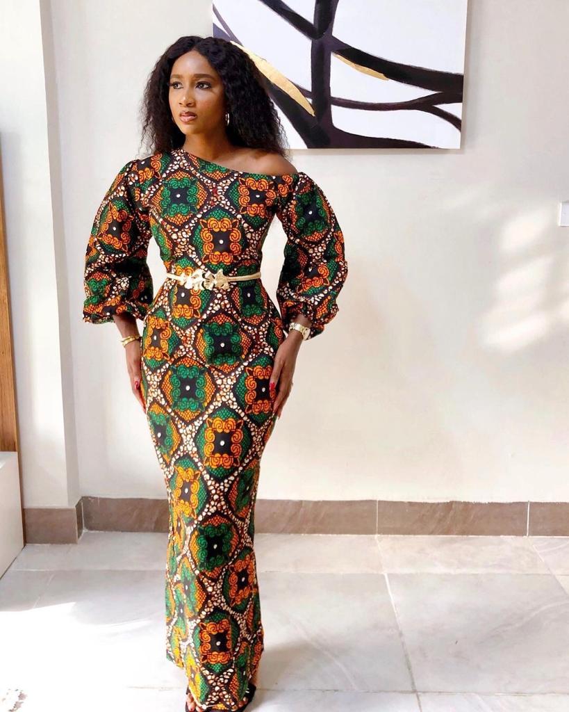 Green Orange African Ankara Print Fitted Plus Size Dress With Bulb Sleeve Green Orange African Ankara Print Fitted Plus Size Dress With Bulb Sleeve