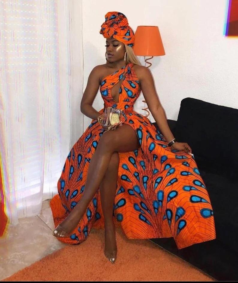 Orange Blue Multi African Ankara Print Plus Size Clothing Party Maxi I Africanclothinghub Orange Blue Multi African Ankara Print Plus Size Clothing Party Maxi I Africanclothinghub