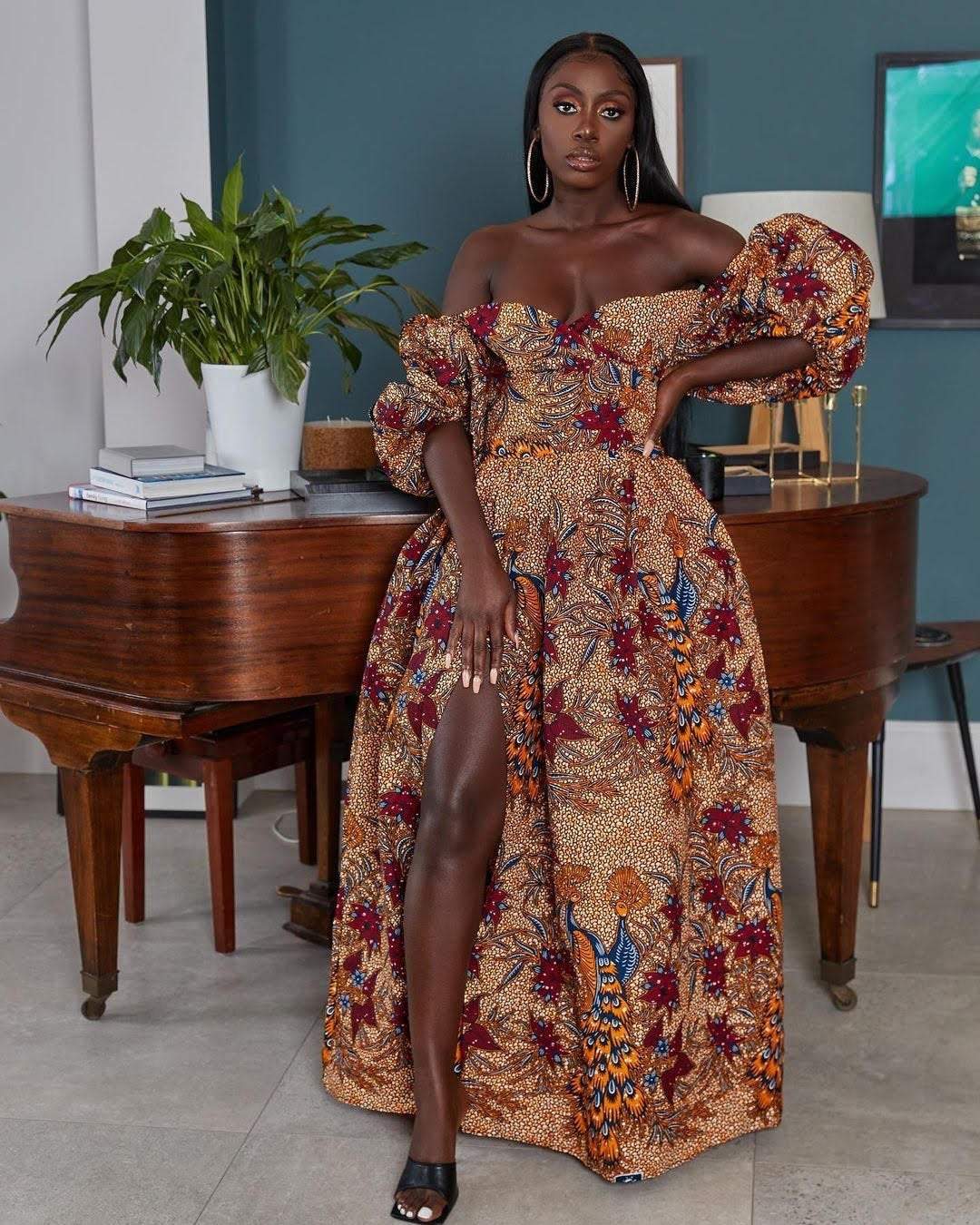 Tan Brown African Ankara Print Plus Size Clothing Party Maxi Dress