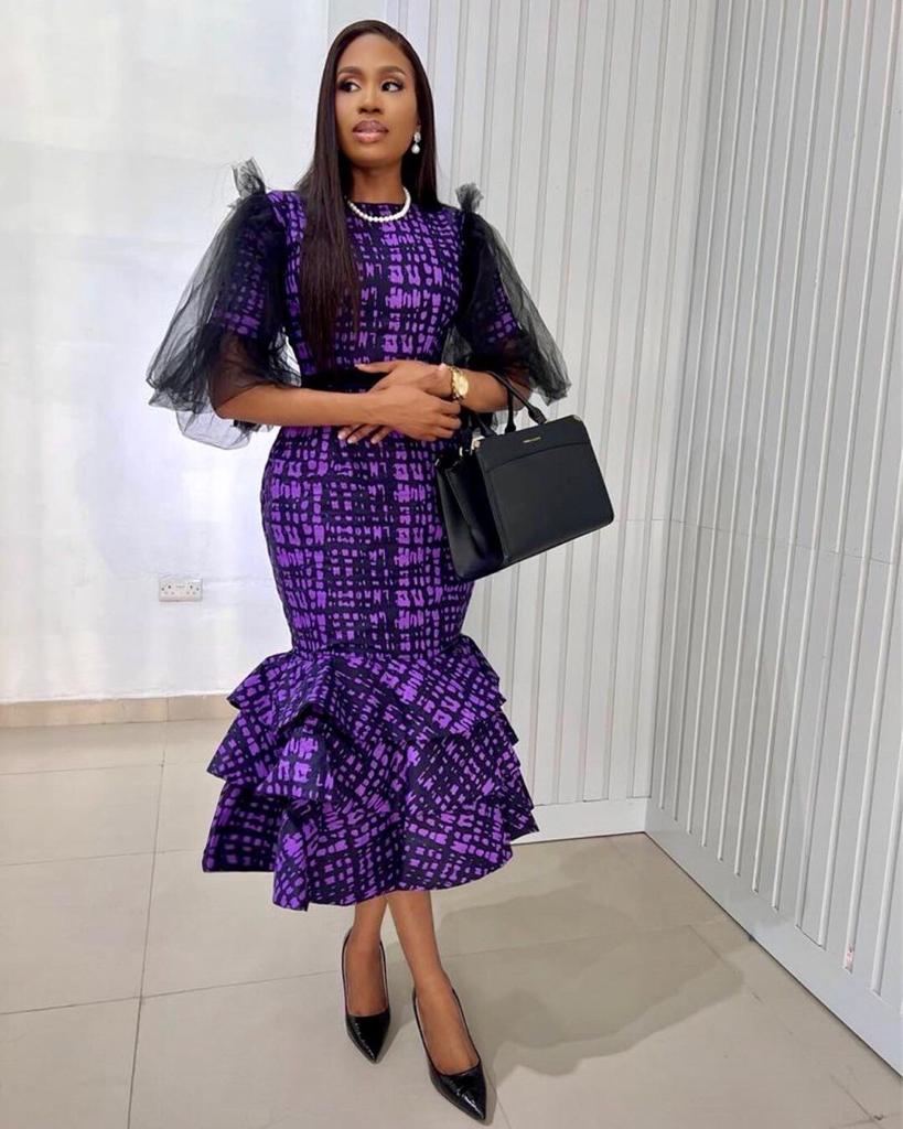 Ankara Styles African Purple Dress Purple African Ankara Print Fit Flare Party Midi Dress With Layers Ankara Styles African Purple Dress Purple African Ankara Print Fit Flare Party Midi Dress With Layers