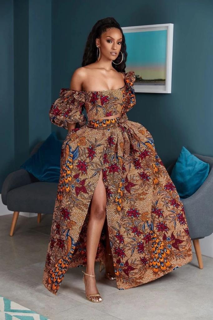 Tan Brown African Ankara Print Plus Size Clothing Party Maxi Dress