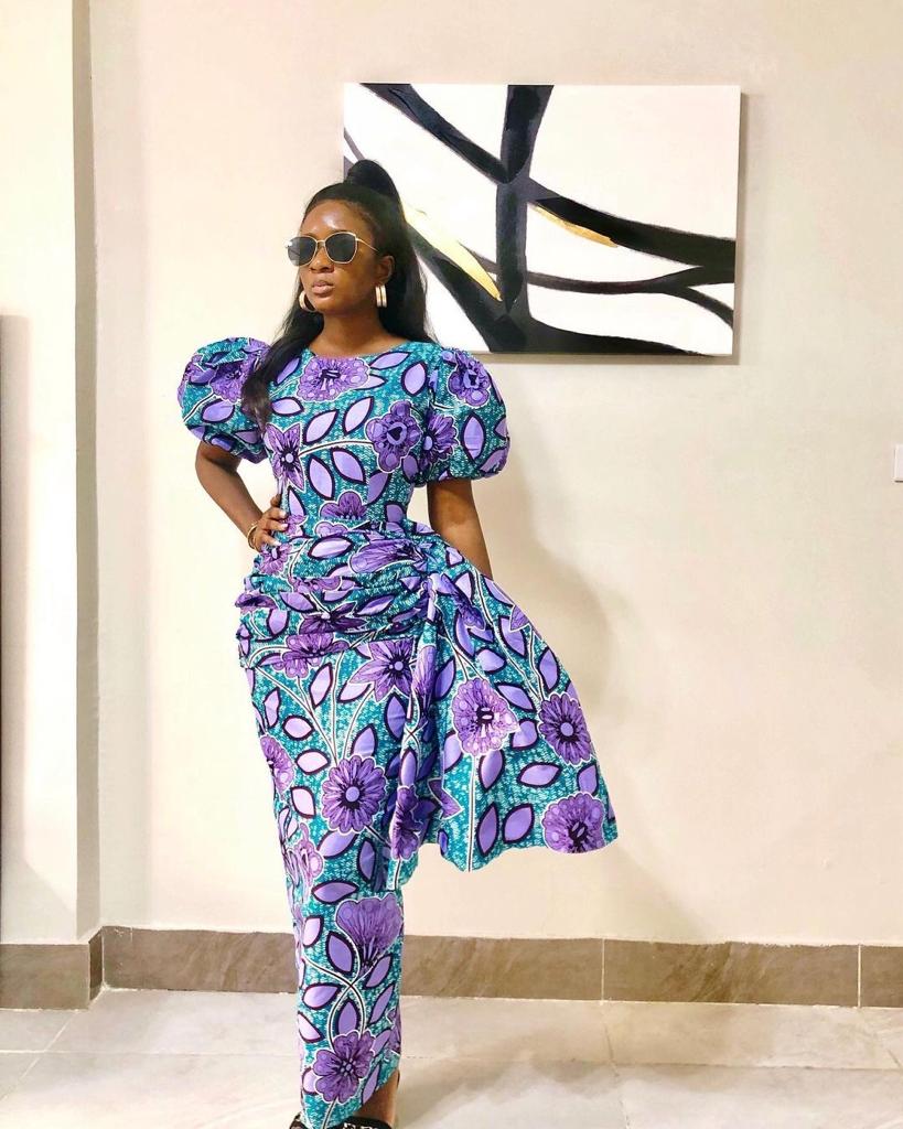 Purple African Ankara Print Round Neck Maxi Dress With Side Sash Africanclothinghub Purple African Ankara Print Round Neck Maxi Dress With Side Sash Africanclothinghub