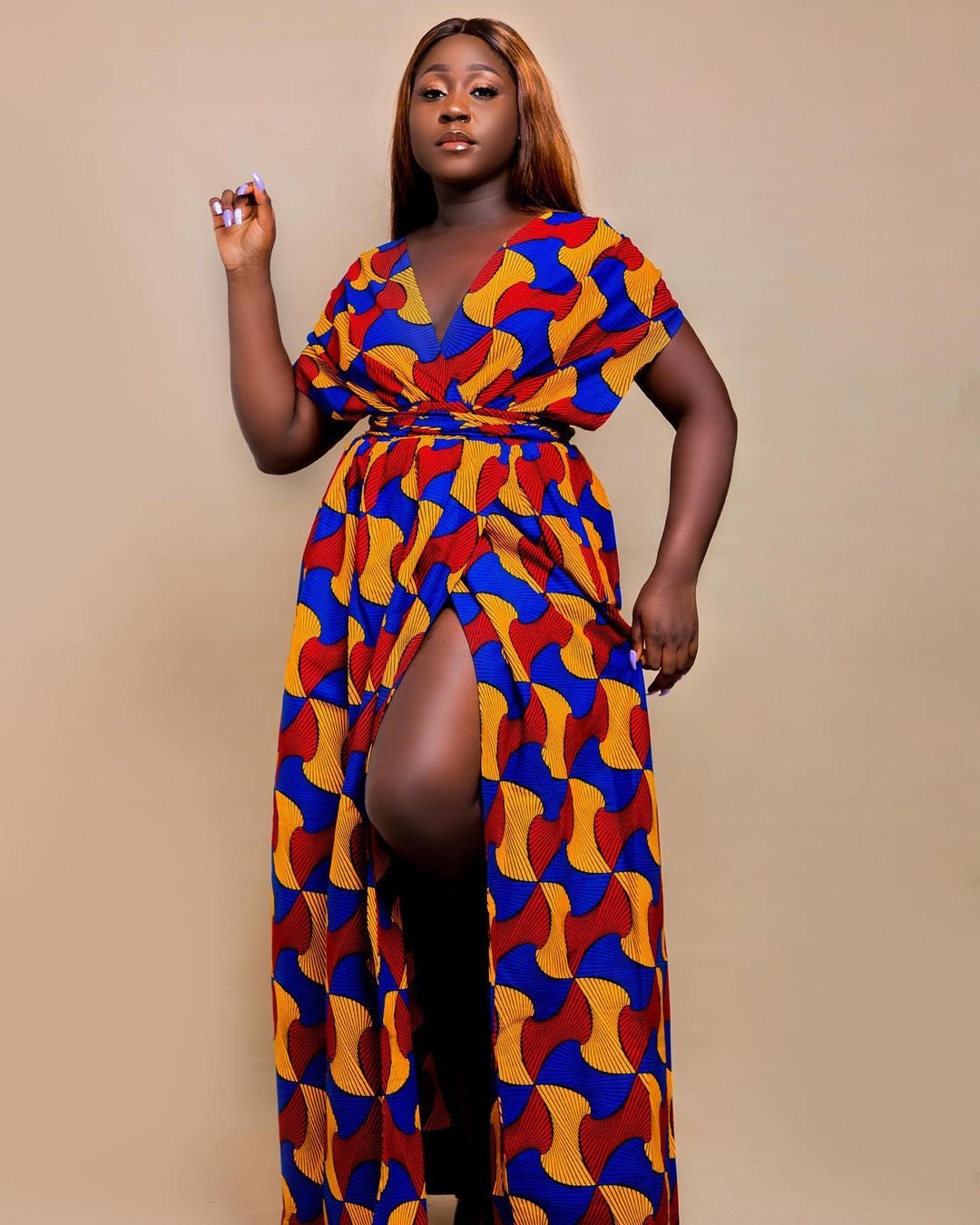 Red Blue Yellow Multi African Ankara Print Plus Size Clothing Party Maxi Dress Red Blue Yellow Multi African Ankara Print Plus Size Clothing Party Maxi Dress
