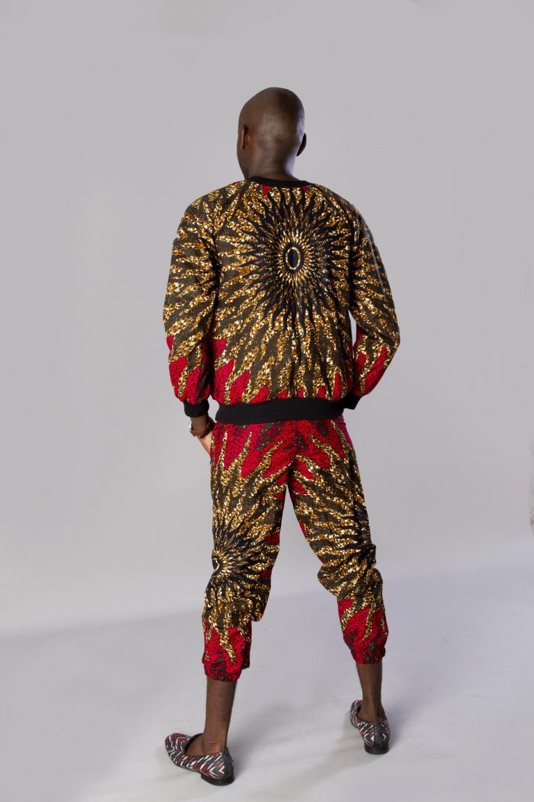 Red Brown African Ankara Bomber Jacket Set