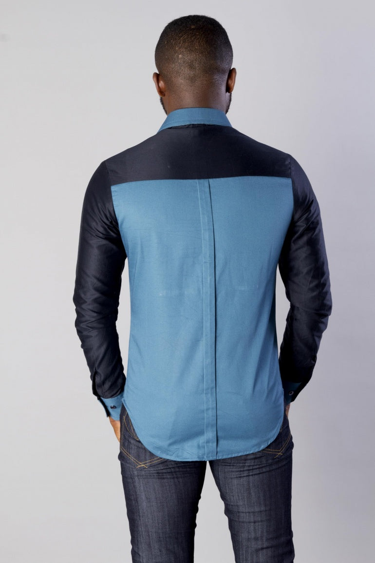 CAMISA DE HOMBRE MANGA LARGA NEGRA AZULADO