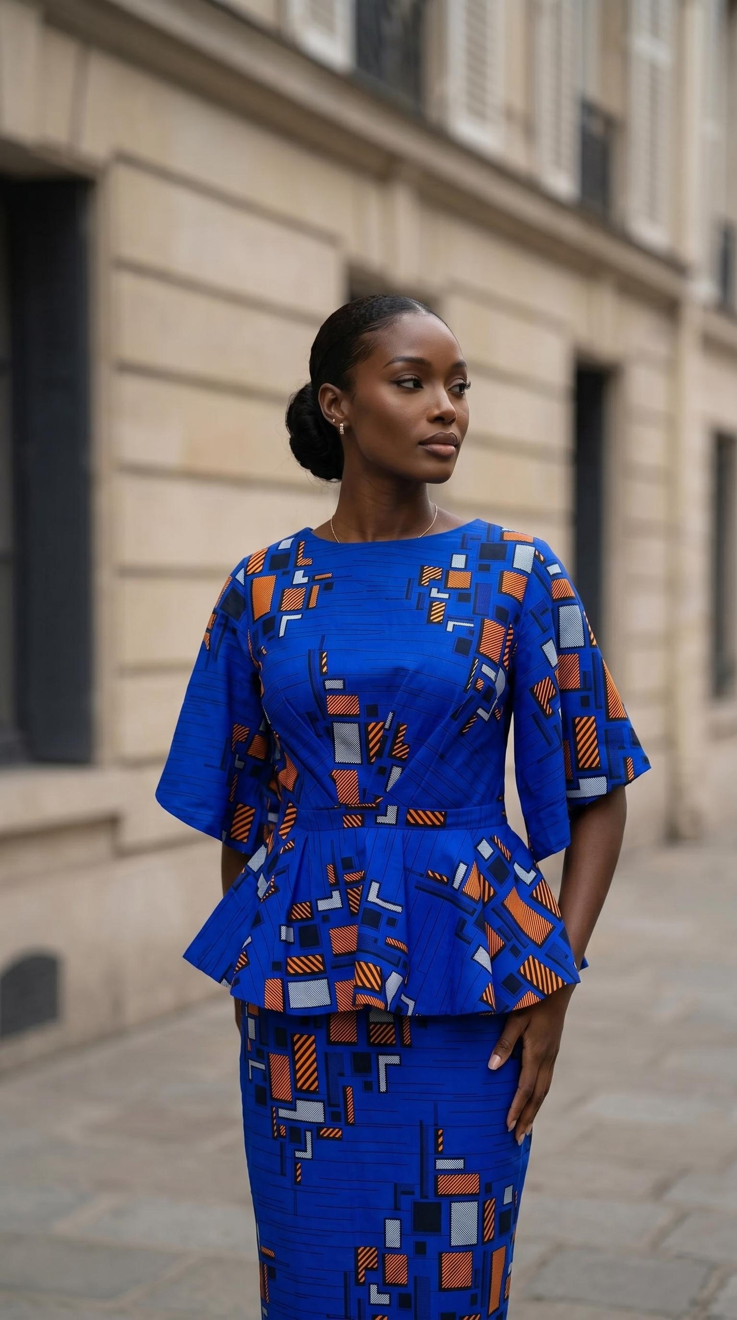 Blue Ankara Fitted & pencil Maxi Dress with Headwrap, Plus Size