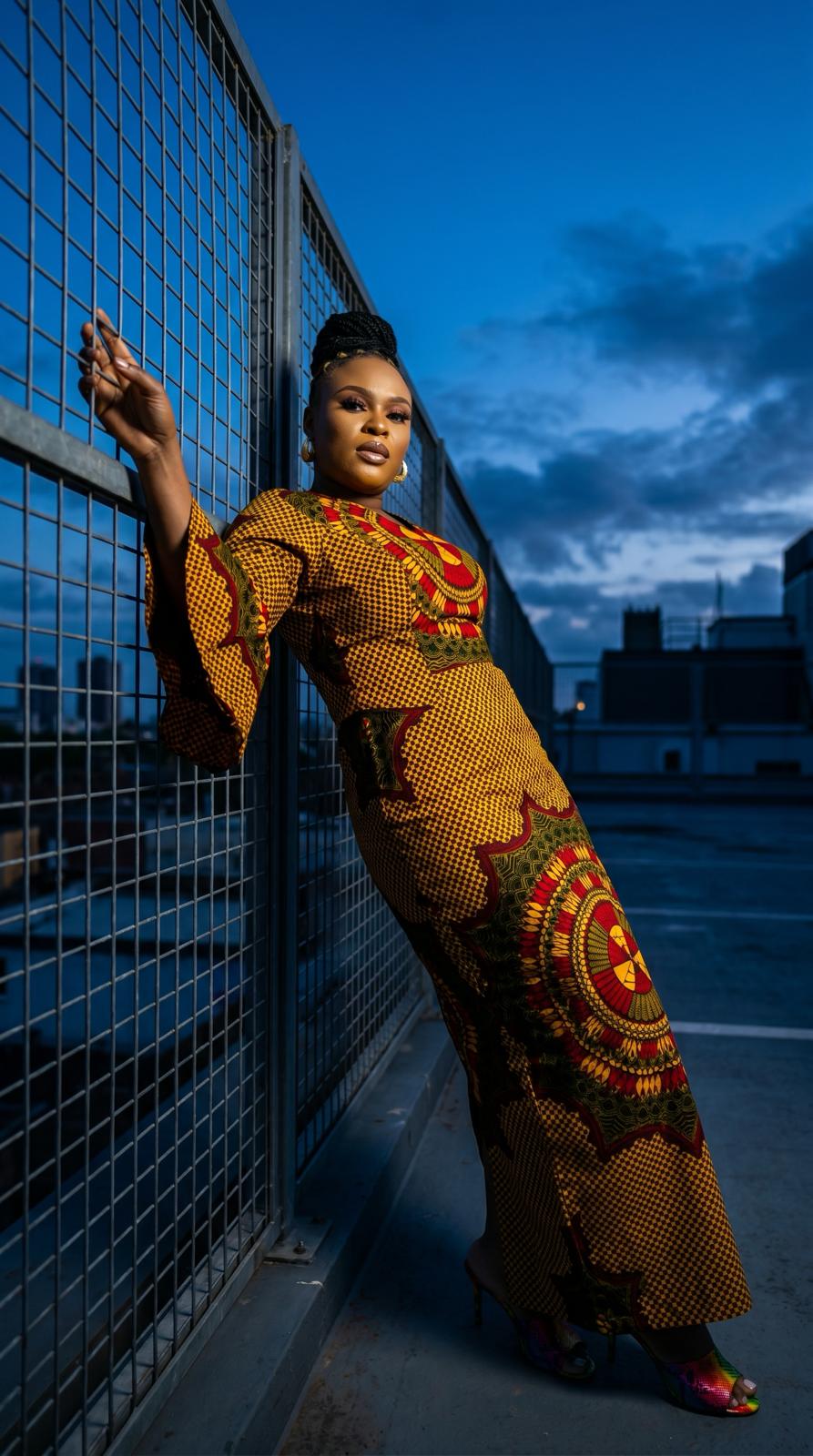 Yellow African print dress, Ankara maxi dress with free headwrap