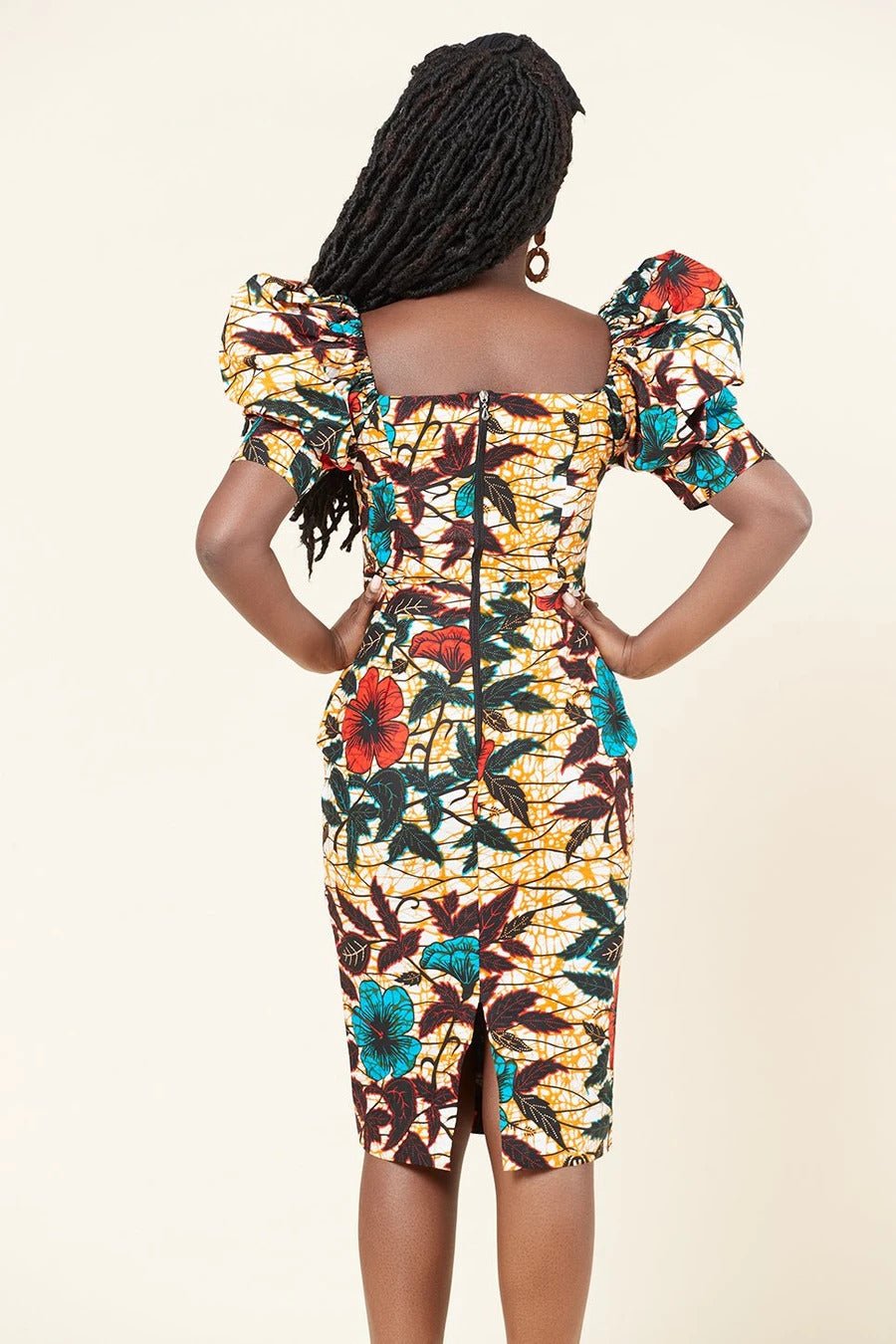 Beige Multi African Ankara Print Plus Size Short Party Dress - Africanclothinghub UK, US, Canada
