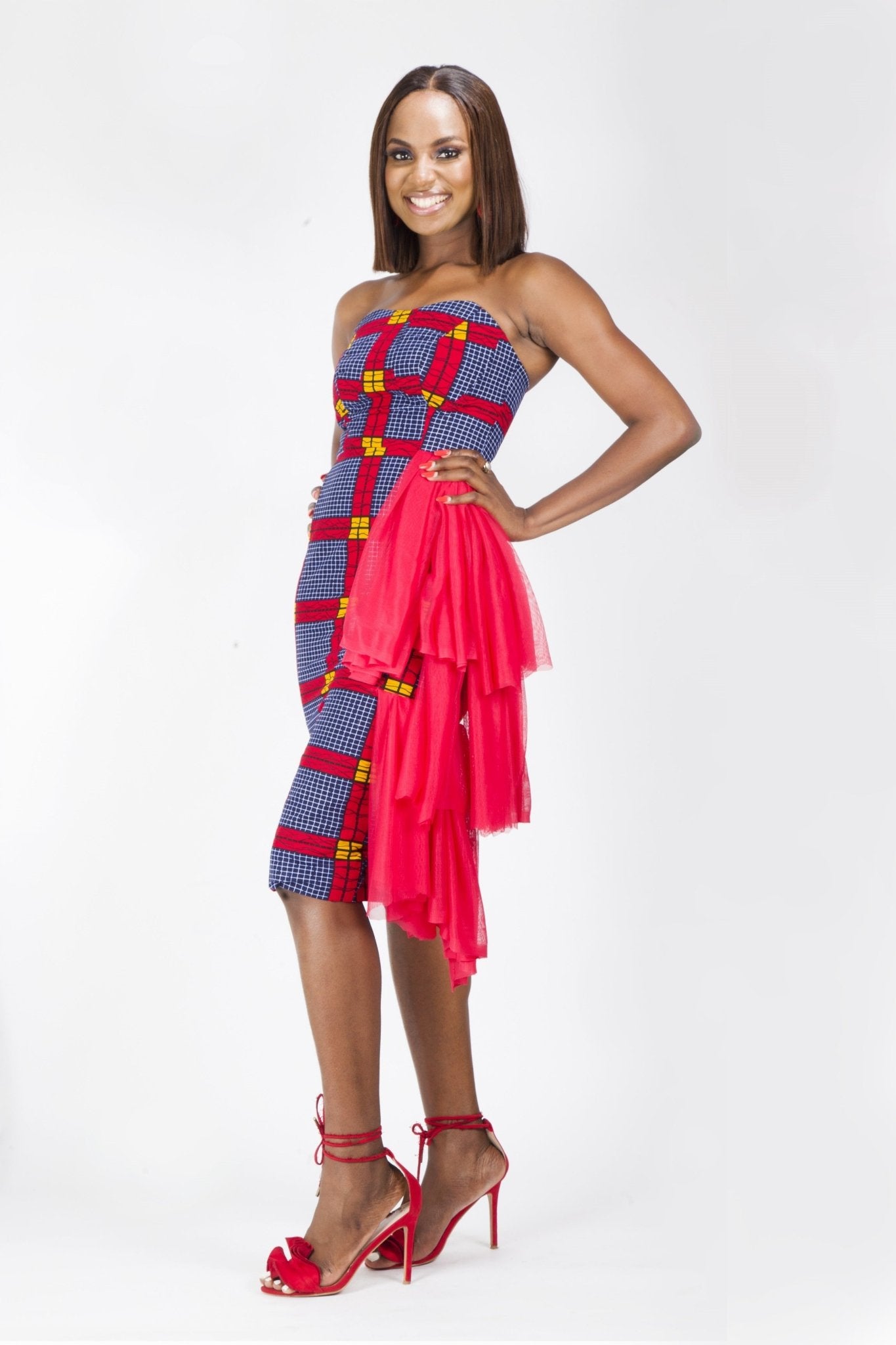 Black Red African Ankara Print Fitted Party Dress - Africanclothinghub UK, US, Canada