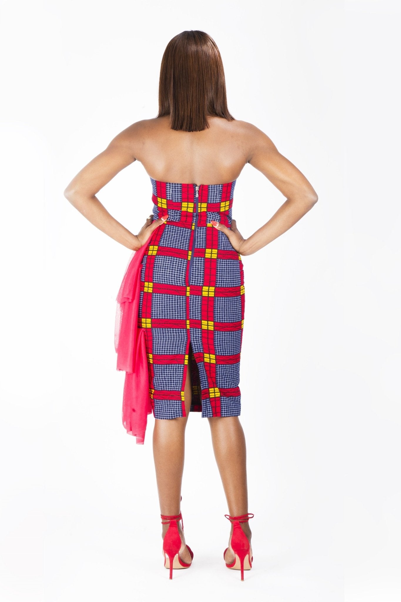 Black Red African Ankara Print Fitted Party Dress - Africanclothinghub UK, US, Canada