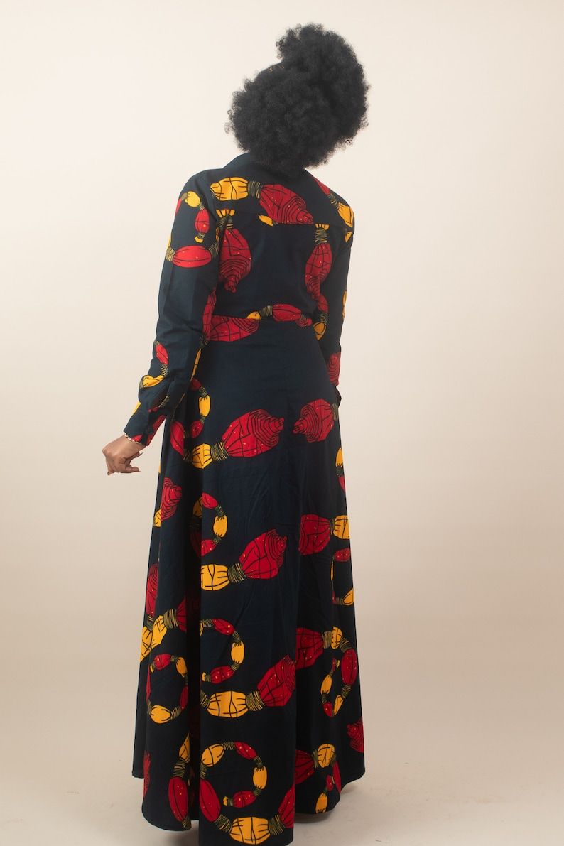 BLACK RED PLUS SIZE AFRICAN ANKARA PRINT LONG SHIRT DRESS - Africanclothinghub UK, US, Canada