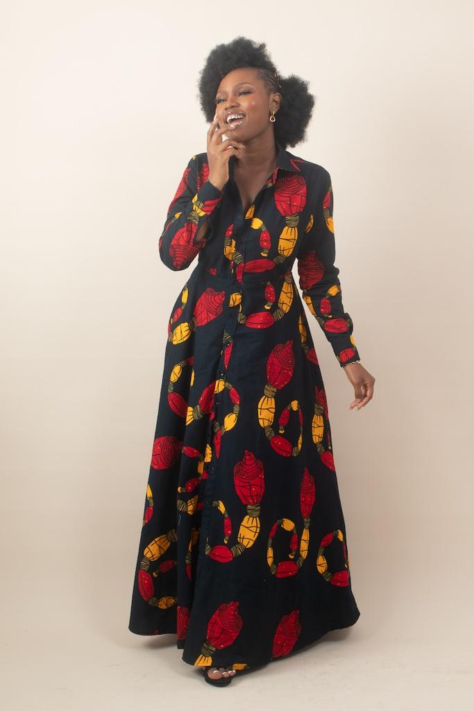 BLACK RED PLUS SIZE AFRICAN ANKARA PRINT LONG SHIRT DRESS - Africanclothinghub UK, US, Canada