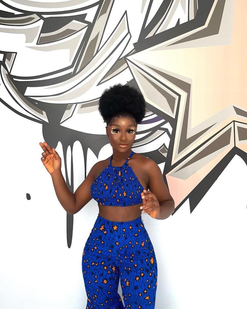 Blue African Ankara Plus Size Two Piece Crop Top and bell trouser For Ladies With Free Headwrap - Africanclothinghub UK, US, Canada