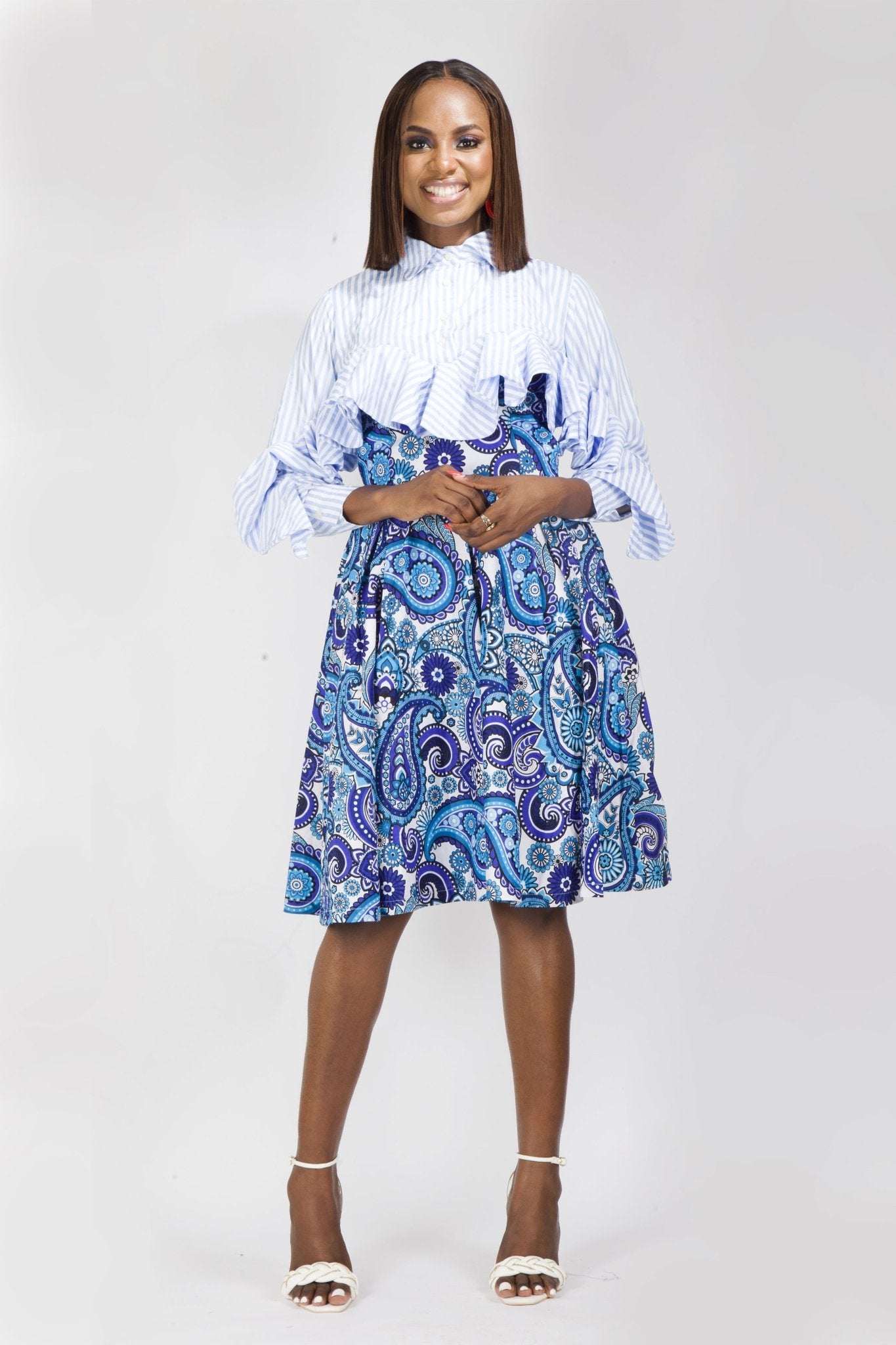 Blue African Ankara Print Plus Size Clothing Party Dress - Africanclothinghub UK, US, Canada