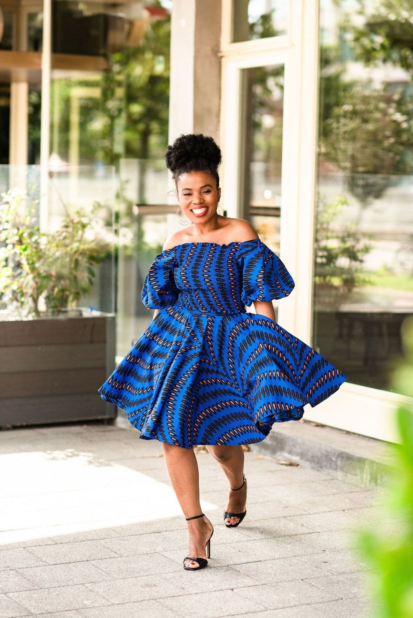 Blue African Ankara Print Fit & Flare Short Party Dress