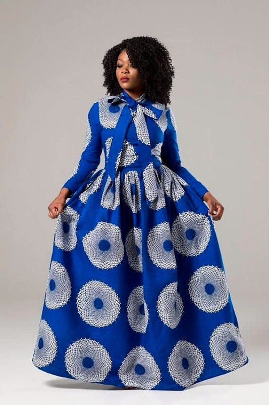 BLUE AFRICAN ANKARA PRINT PLUS SIZE CLOTHING PARTY DRESS - Africanclothinghub UK, US, Canada