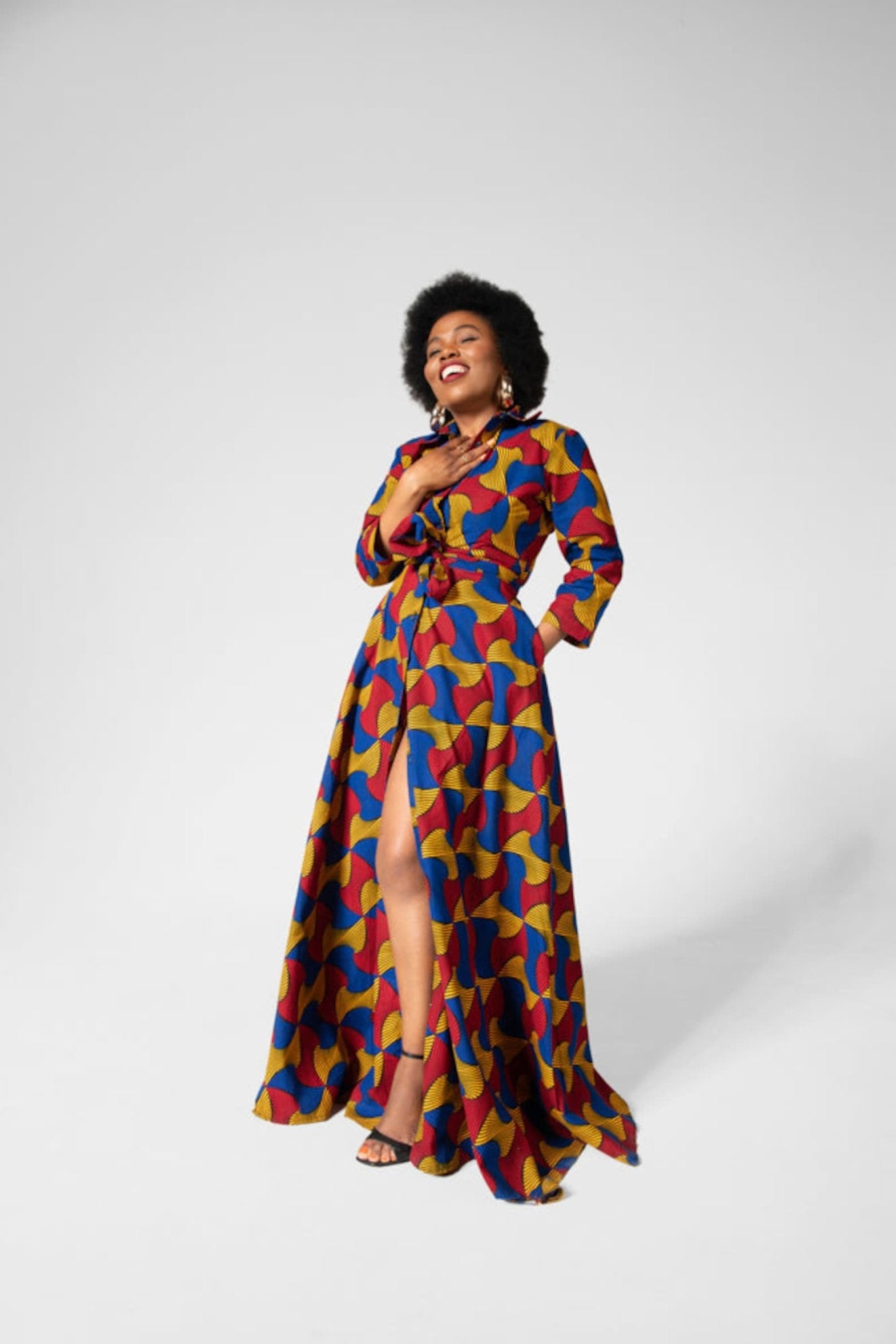 BLUE AFRICAN ANKARA PRINT PLUS SIZE CLOTHING PARTY SHIRT DRESS - Africanclothinghub UK, US, Canada