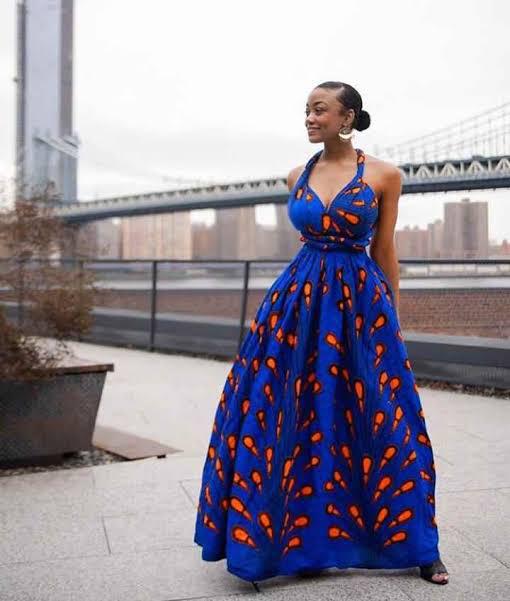 Blue African Ankara Print Plus Size Maxi Infinity Dress - Africanclothinghub UK, US, Canada