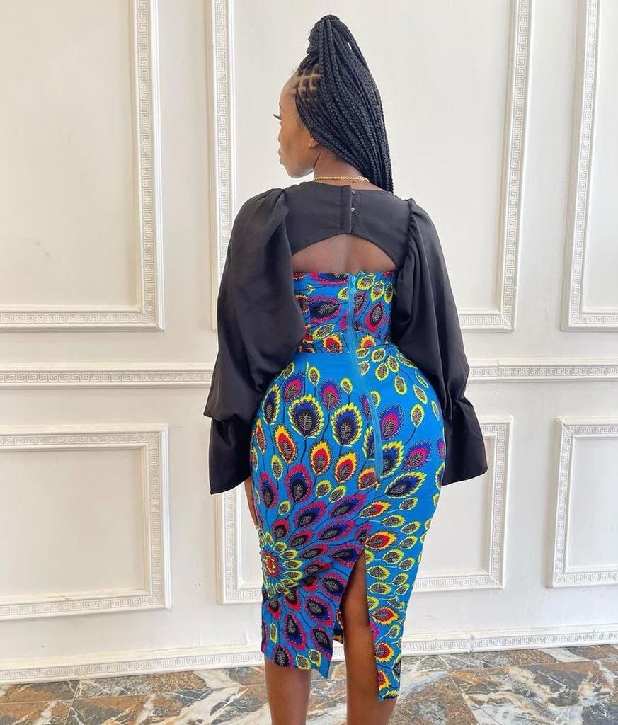 ankara midi dresses XIAOHUAGUA African Dresses for Women African Wax Print Dress Off Shoulder Puff Sleeve Ankara Midi Dress Vestidos at Amazon Women's Clothing store
