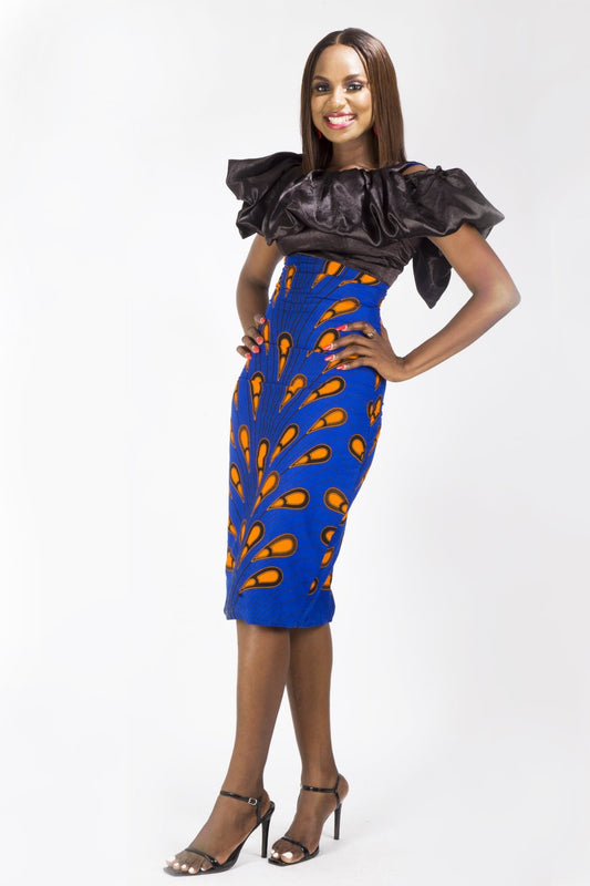 BLUE BLACK AFRICAN ANKARA PRINT PLUS SIZE CLOTHING PARTY DRESS - Africanclothinghub UK, US, Canada
