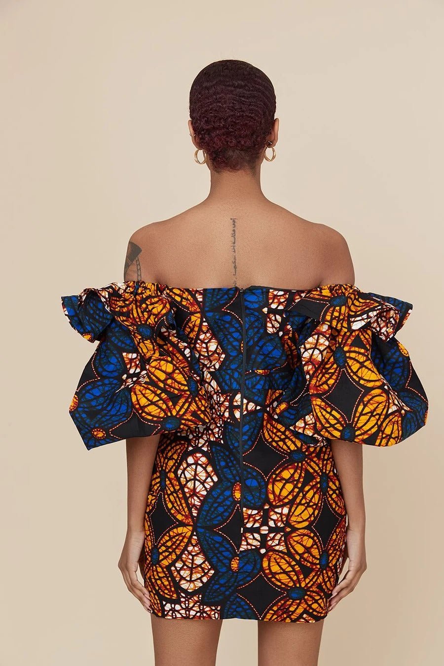 BLUE BROWN AFRICAN ANKARA PRINT PLUS SIZE SHORT PARTY DRESS - Africanclothinghub UK, US, Canada