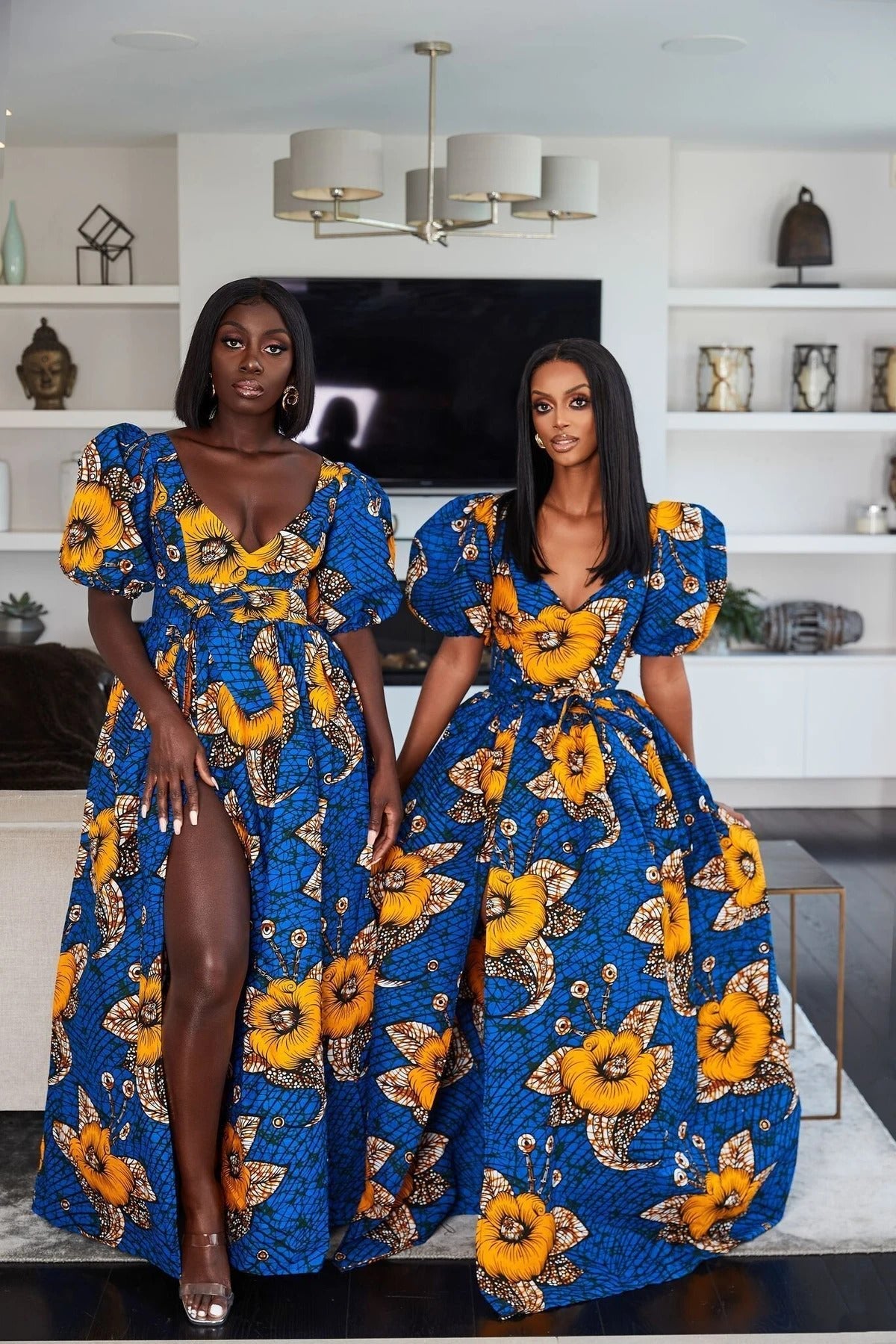 yellow blue dress Blue Mustard Yellow African Ankara Print Plus Size Clothing Party Dress