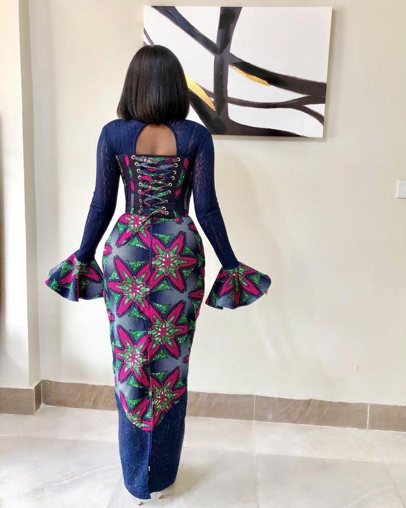 Blue Pink African Ankara Print Plus Size Corset Dress with Long Sleeve Africanclothinghub Blue Pink African Ankara Print Plus Size Corset Dress with Long Sleeve Africanclothinghub