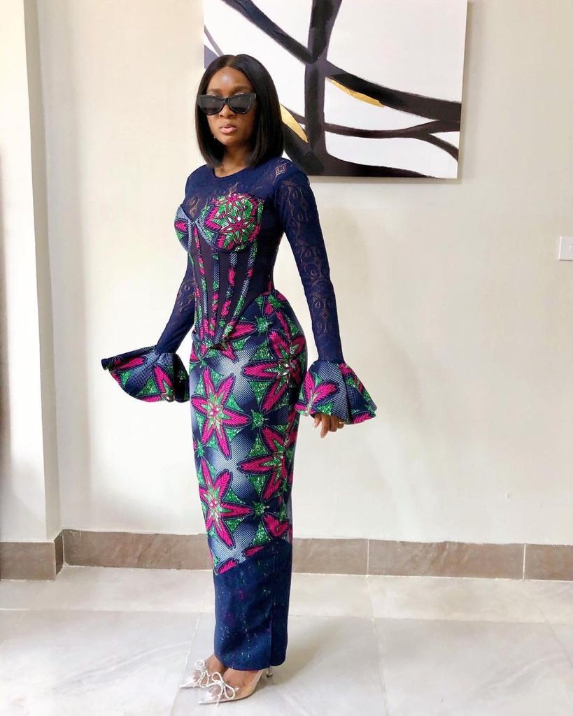 Blue Pink African Ankara Print Plus Size Corset Dress with Long Sleeve Africanclothinghub Blue Pink African Ankara Print Plus Size Corset Dress with Long Sleeve Africanclothinghub