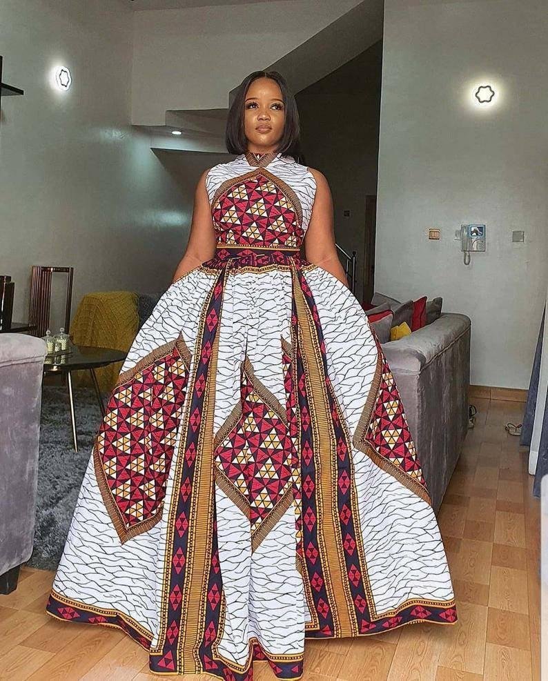 Blue Red African Ankara Print Long Maxi Dress Africanclothinghub Blue Red African Ankara Print Long Maxi Dress Africanclothinghub