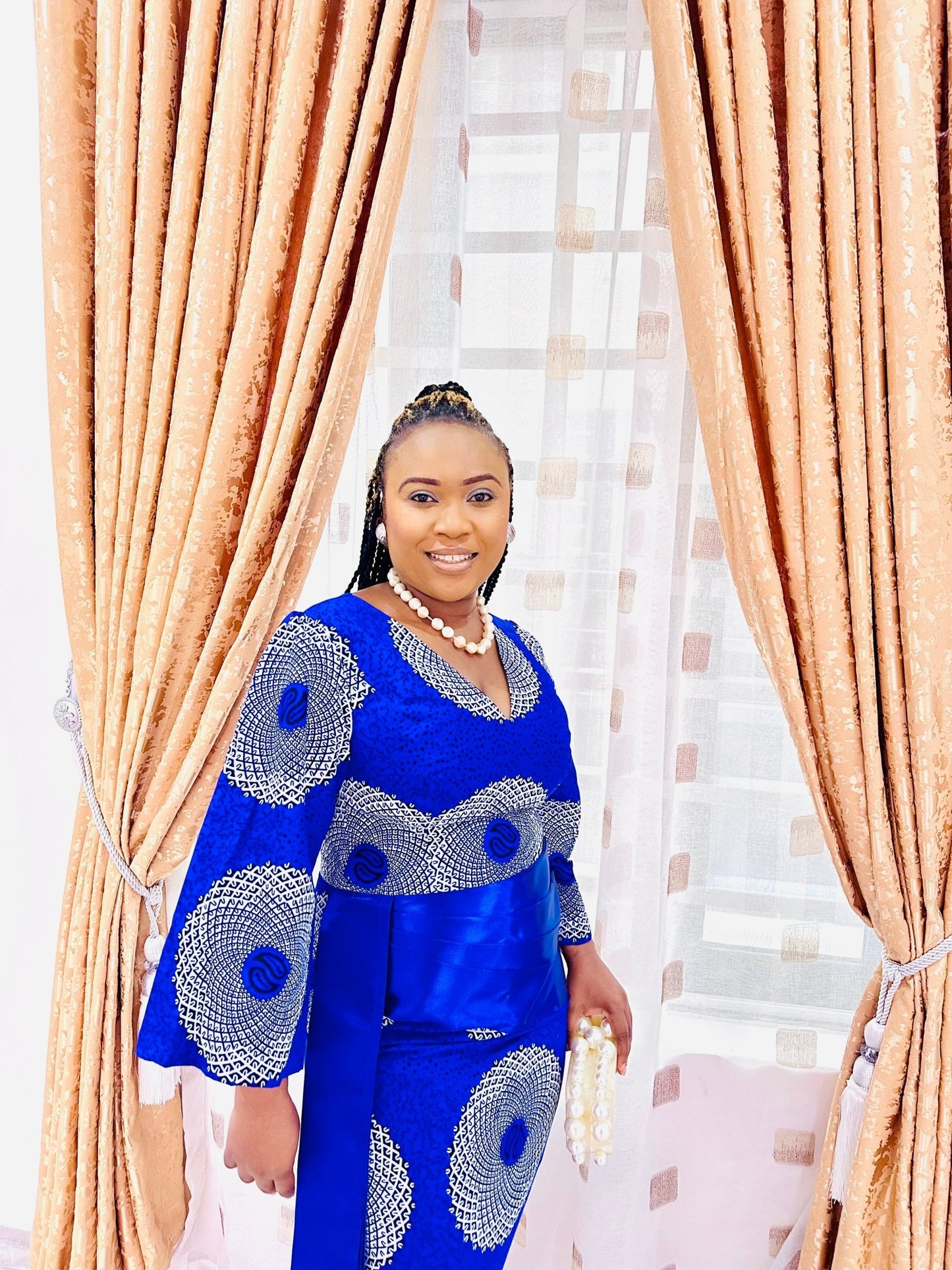 Blue White African Ankara Print Plus Size Clothing Party Dress