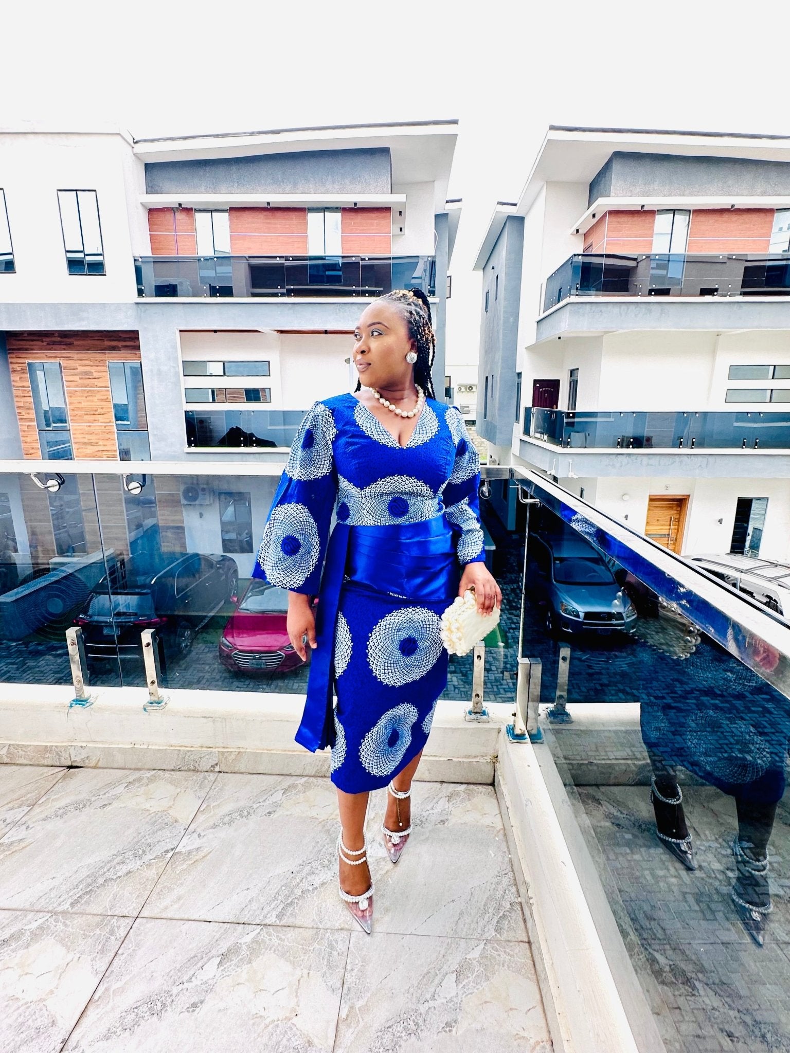 Blue White African Ankara Print Plus Size Clothing Party Dress