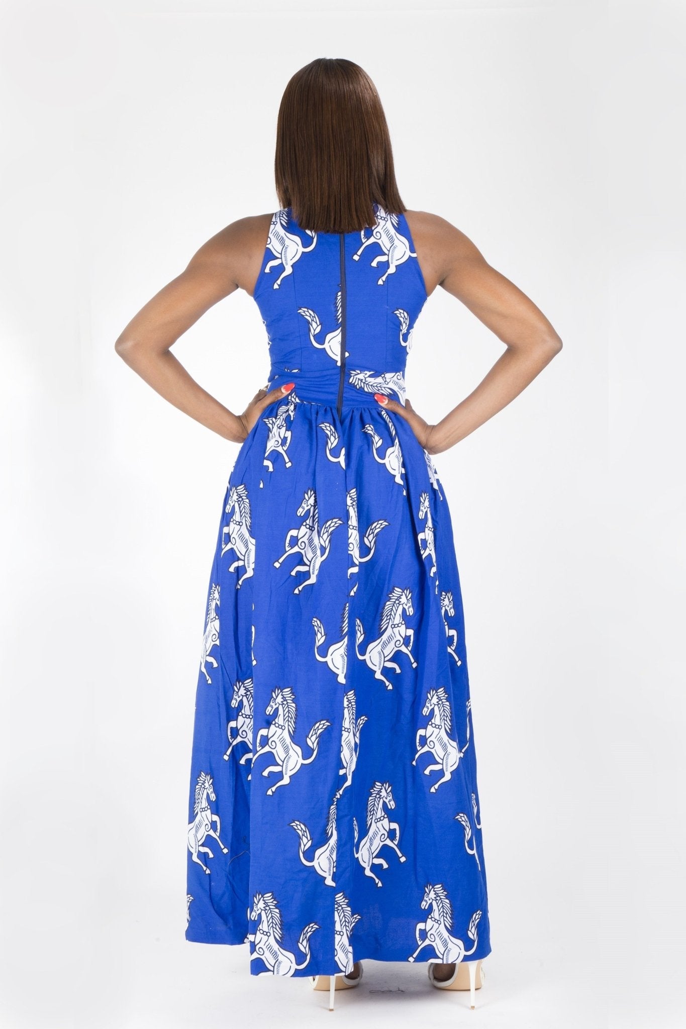 BLUE WHITE AFRICAN ANKARA PRINT PLUS SIZE CLOTHING PARTY MAXI DRESS - Africanclothinghub UK, US, Canada