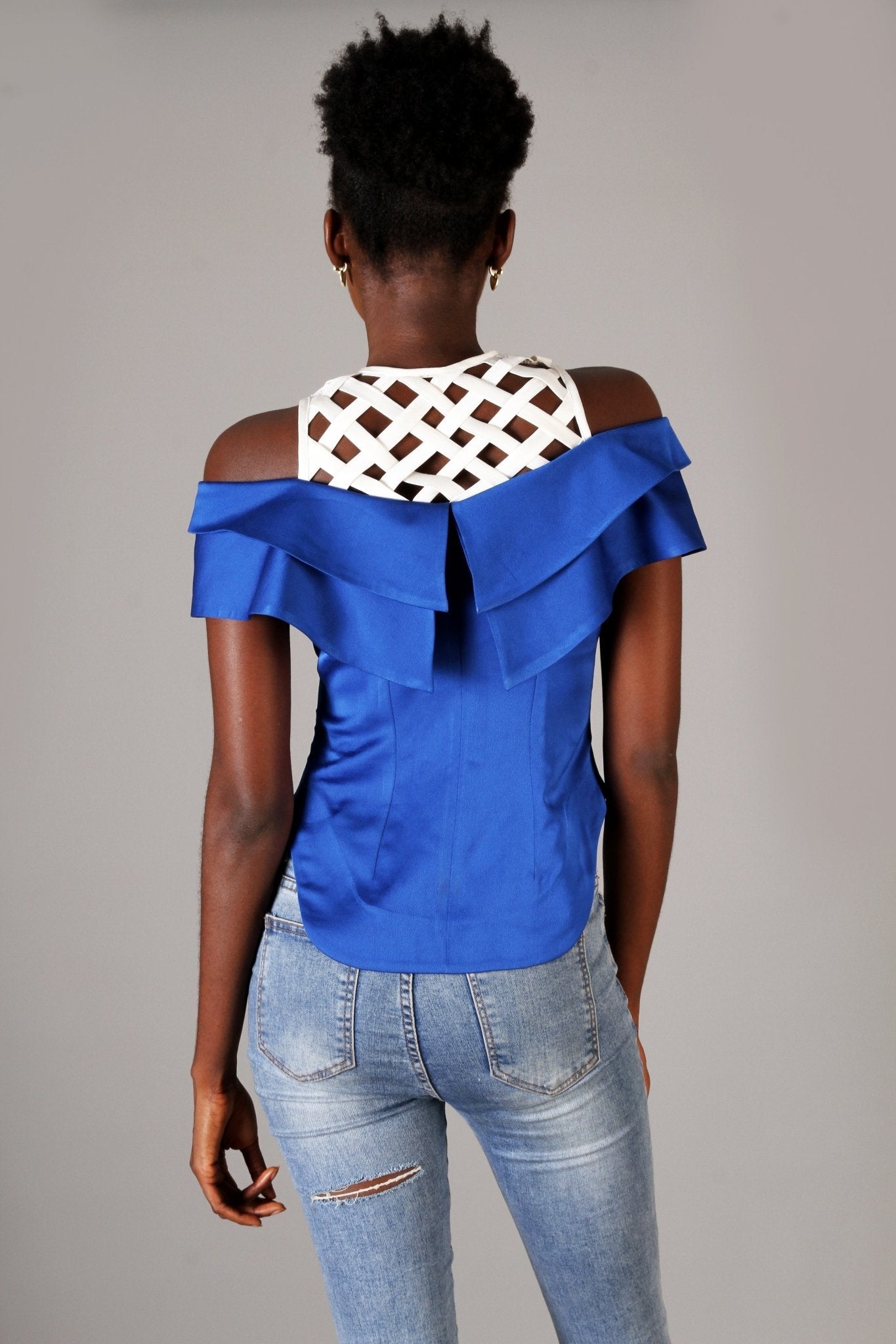 Blue White Asymmetric Fitted Statement Party Top - Africanclothinghub UK, US, Canada