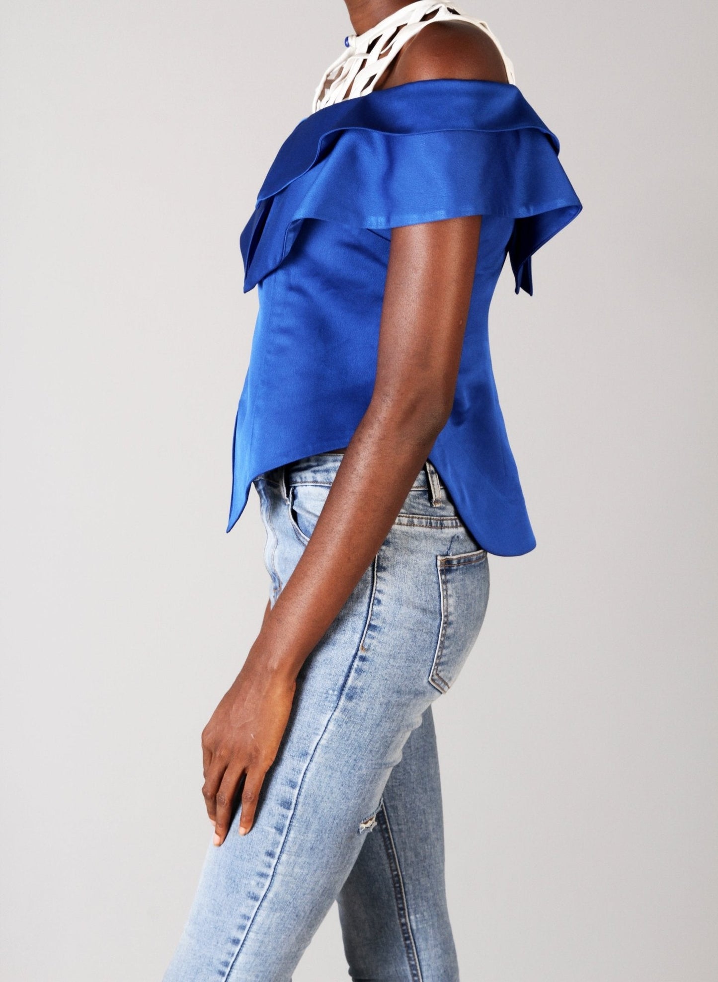 Blue White Asymmetric Fitted Statement Party Top - Africanclothinghub UK, US, Canada