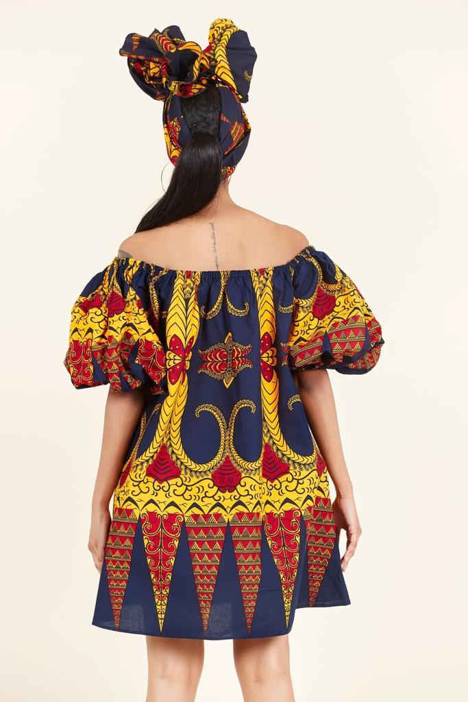 BLUE YELLOW PLUS SIZE AFRICAN ANKARA PRINT LONG SHIRT DRESS - Africanclothinghub UK, US, Canada