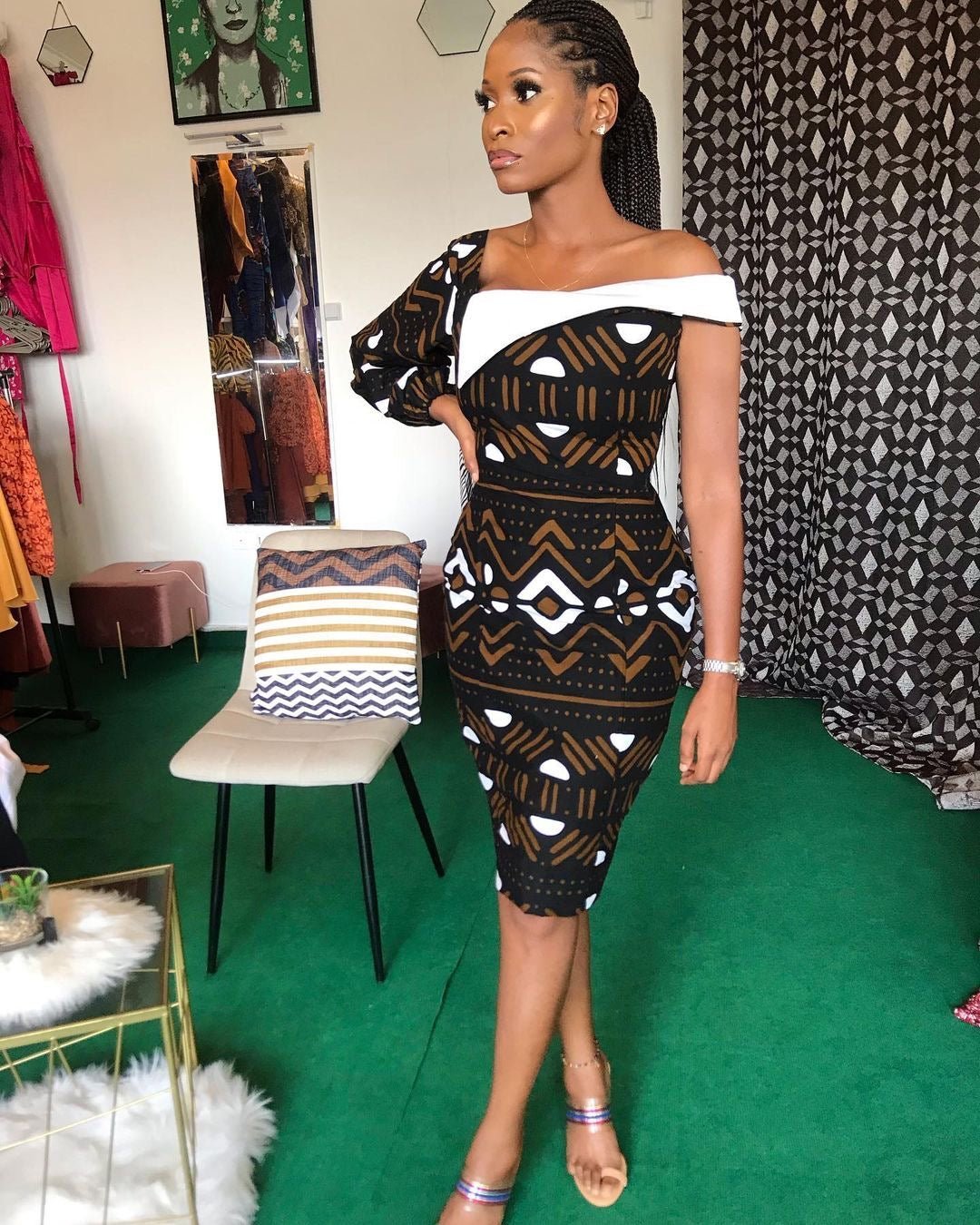 Brown Abstract African Ankara Print Plus Size Party Dress Africanclothinghub Brown Abstract African Ankara Print Plus Size Party Dress Africanclothinghub