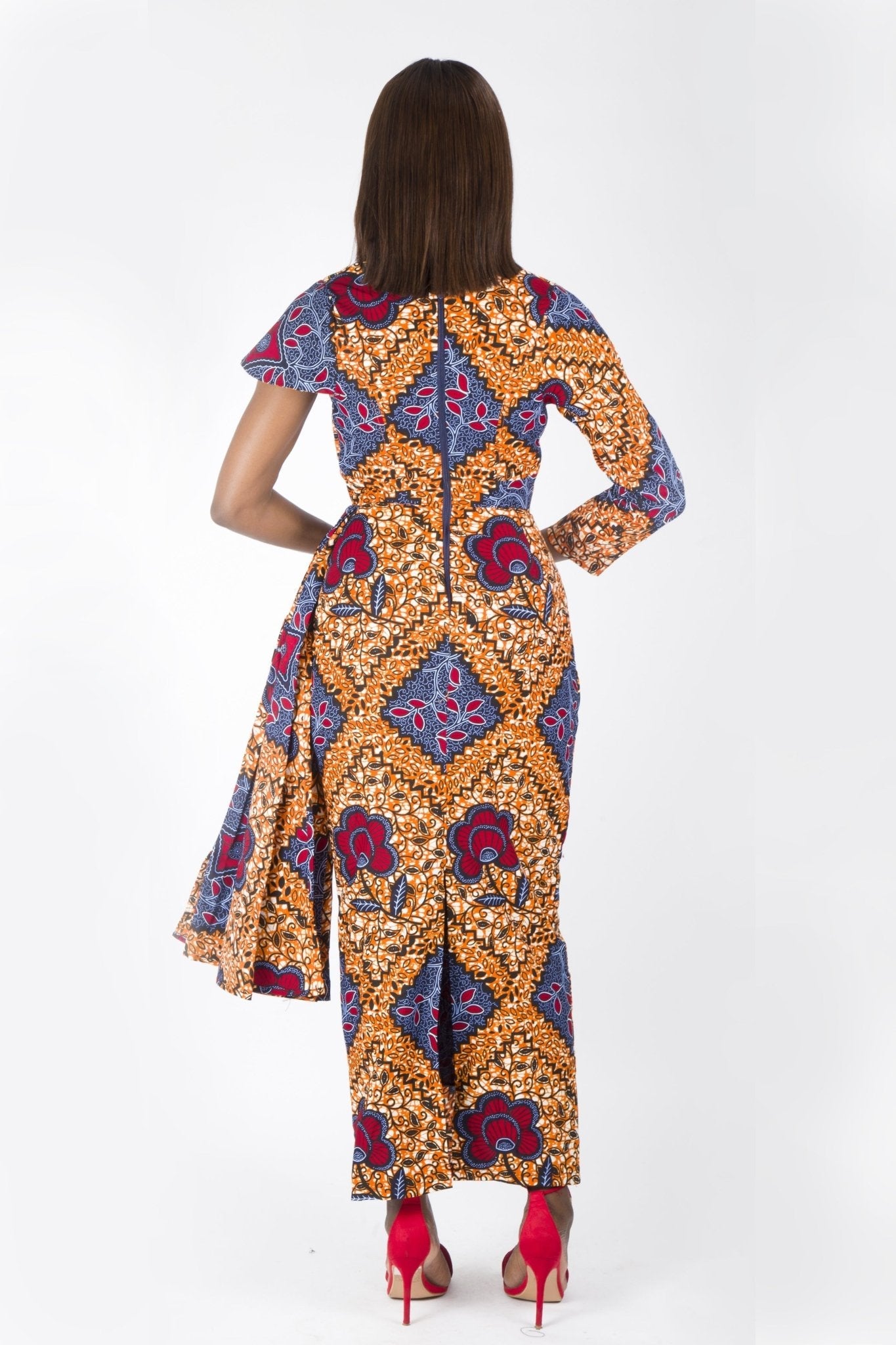 BROWN BLUE AFRICAN ANKARA PRINT PLUS SIZE CLOTHING PARTY DRESS - Africanclothinghub UK, US, Canada