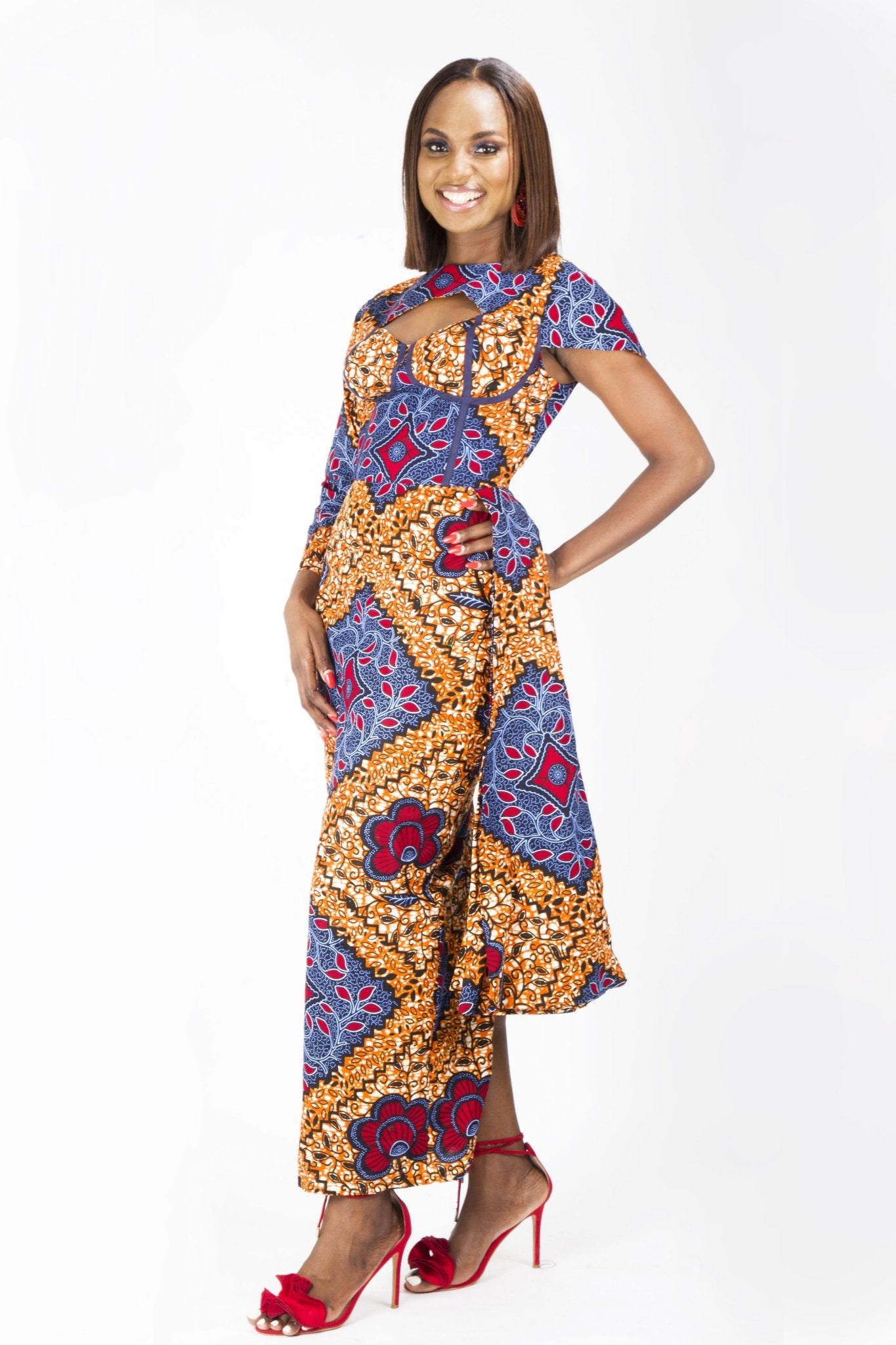 BROWN BLUE AFRICAN ANKARA PRINT PLUS SIZE CLOTHING PARTY DRESS - Africanclothinghub UK, US, Canada