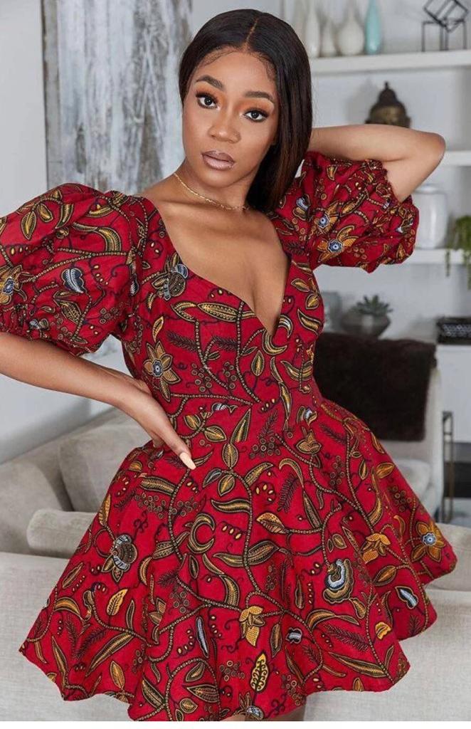 BURGUNDY AFRICAN ANKARA PRINT PLUS SIZE CLOTHING PARTY DRESS - Africanclothinghub UK, US, Canada