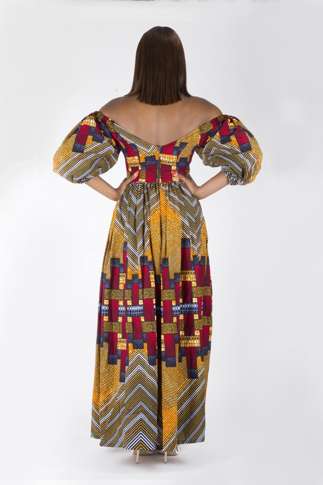 GOLD BLUE MULTI AFRICAN ANKARA PRINT PLUS SIZE CLOTHING PARTY MAXI DRESS - Africanclothinghub UK, US, Canada