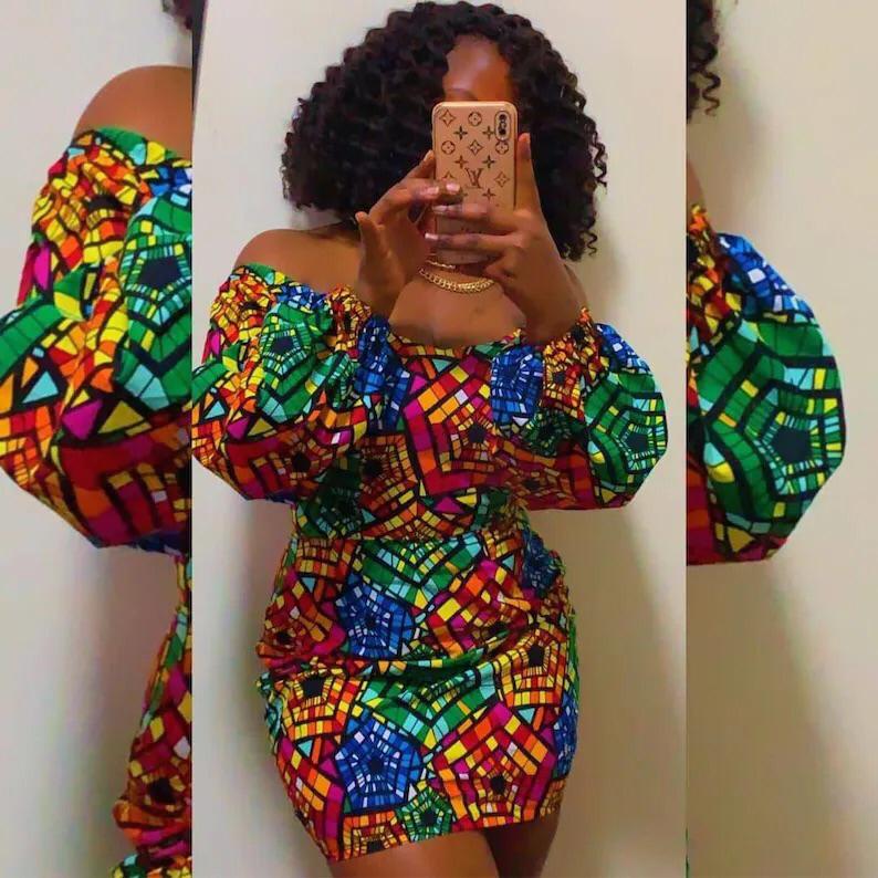 GREEN AFRICAN ANKARA PRINT PLUS SIZE CLOTHING SHORT PARTY DRESS - Africanclothinghub UK, US, Canada